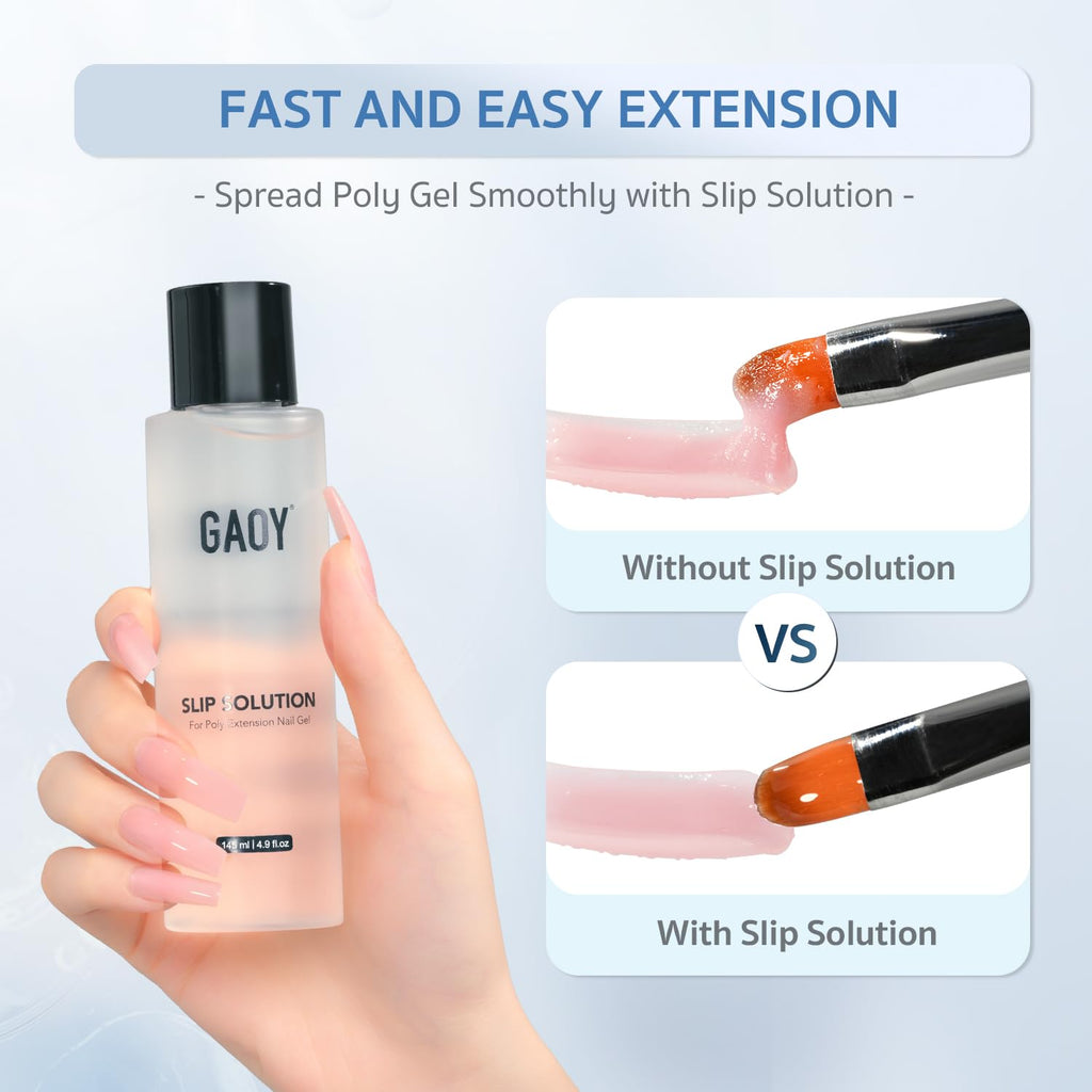 GAOY Slip Solution Kit for Poly Gel Nails – 145ml Anti-Stick Liquid with Brush & Dual Forms