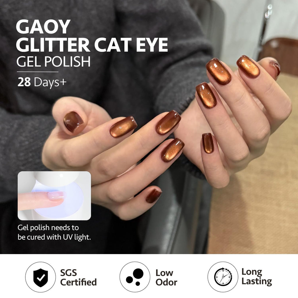 GAOY Glitter Cat Eye Gel Nail Polish Set with Magnet – 6 Colors & Holographic Shimmer