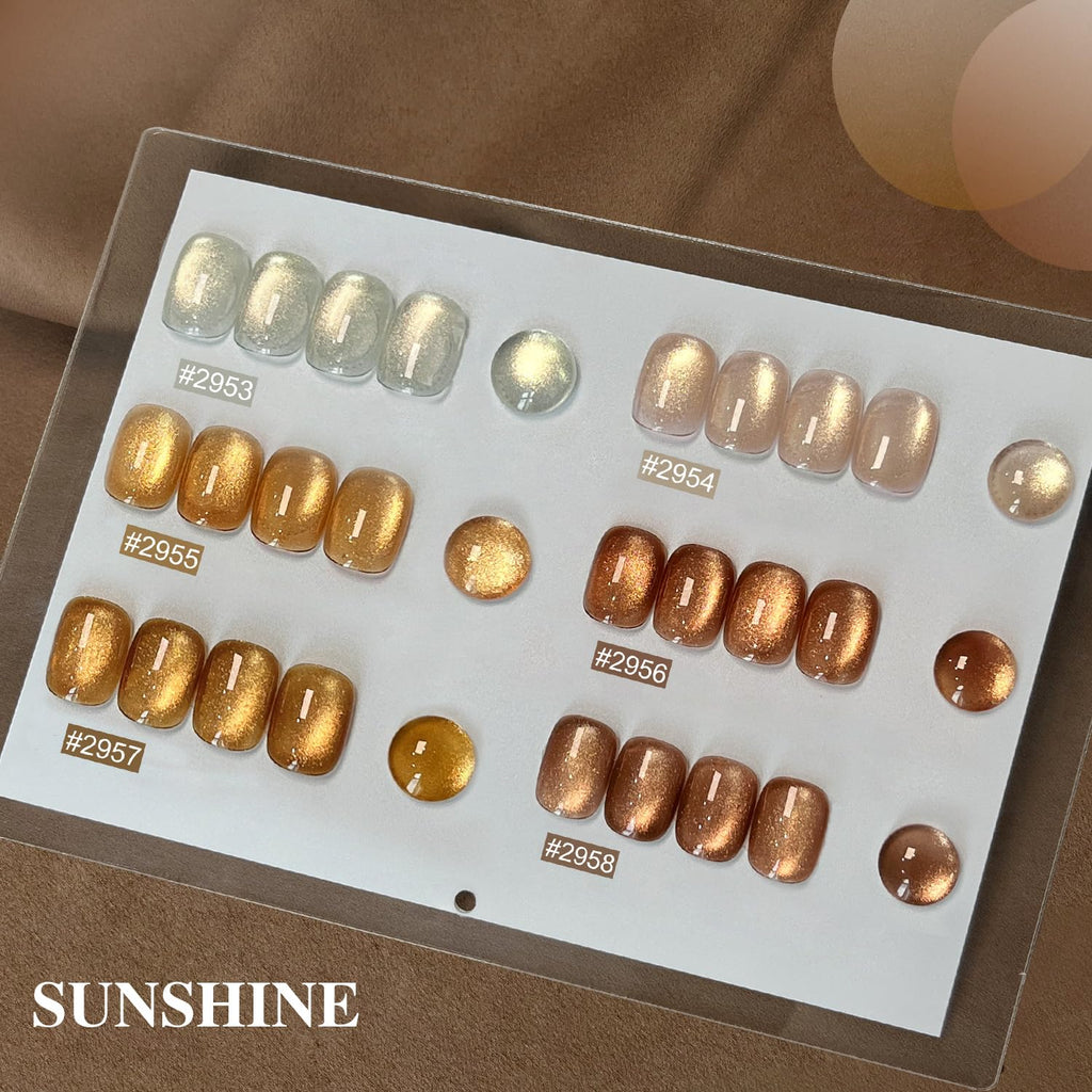 GAOY Glitter Cat Eye Gel Nail Polish Set with Magnet – 6 Colors for Home Salon (Sunshine)