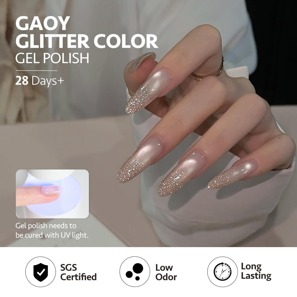 GAOY Glitter Red Gel Nail Polish Set – 6 Pink Peach Reflective Sparkle Colors | Soak Off UV Light Cure for At-Home Manicures