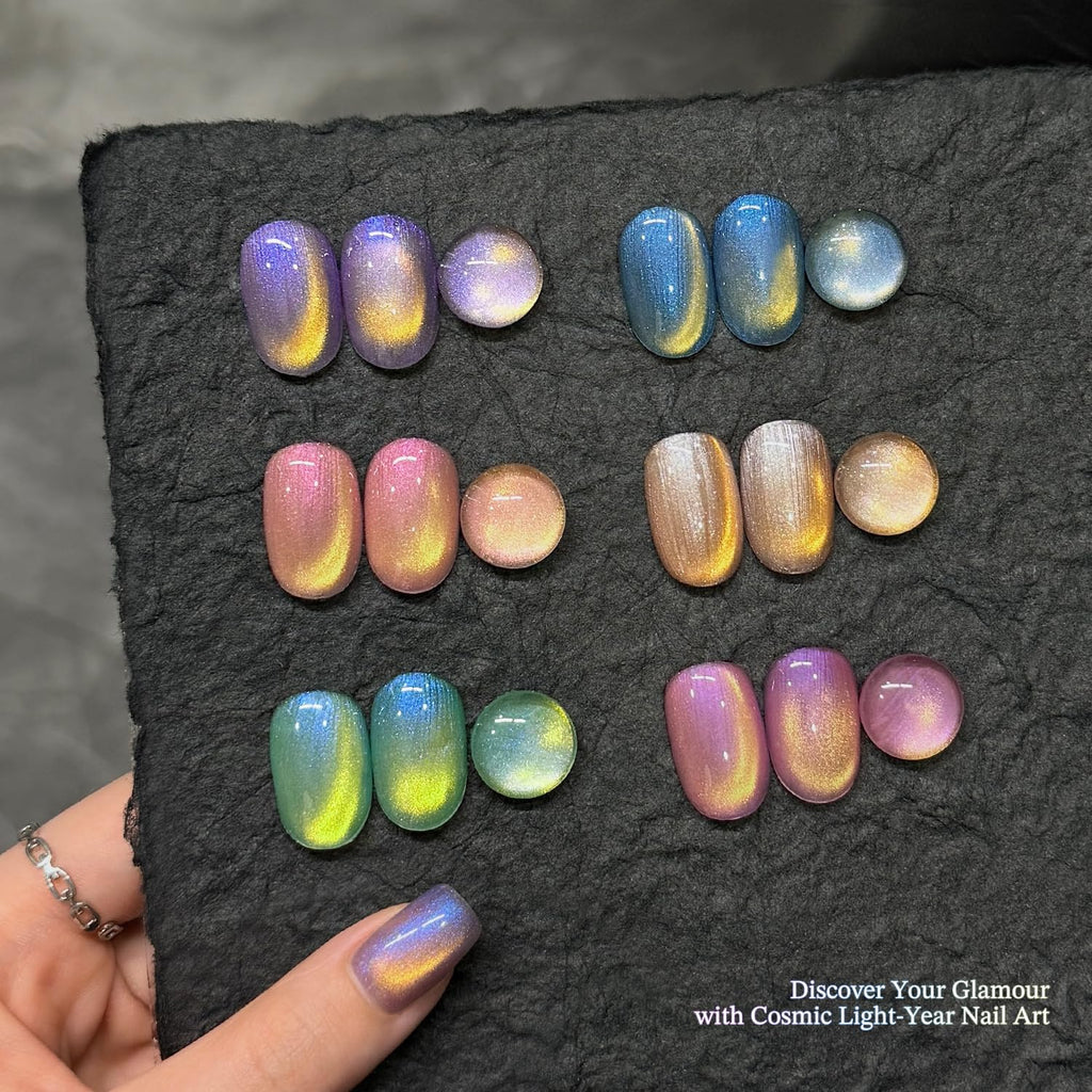 GAOY Glitter Cat Eye Gel Polish Kit with Magnet – 6 Holographic Colors