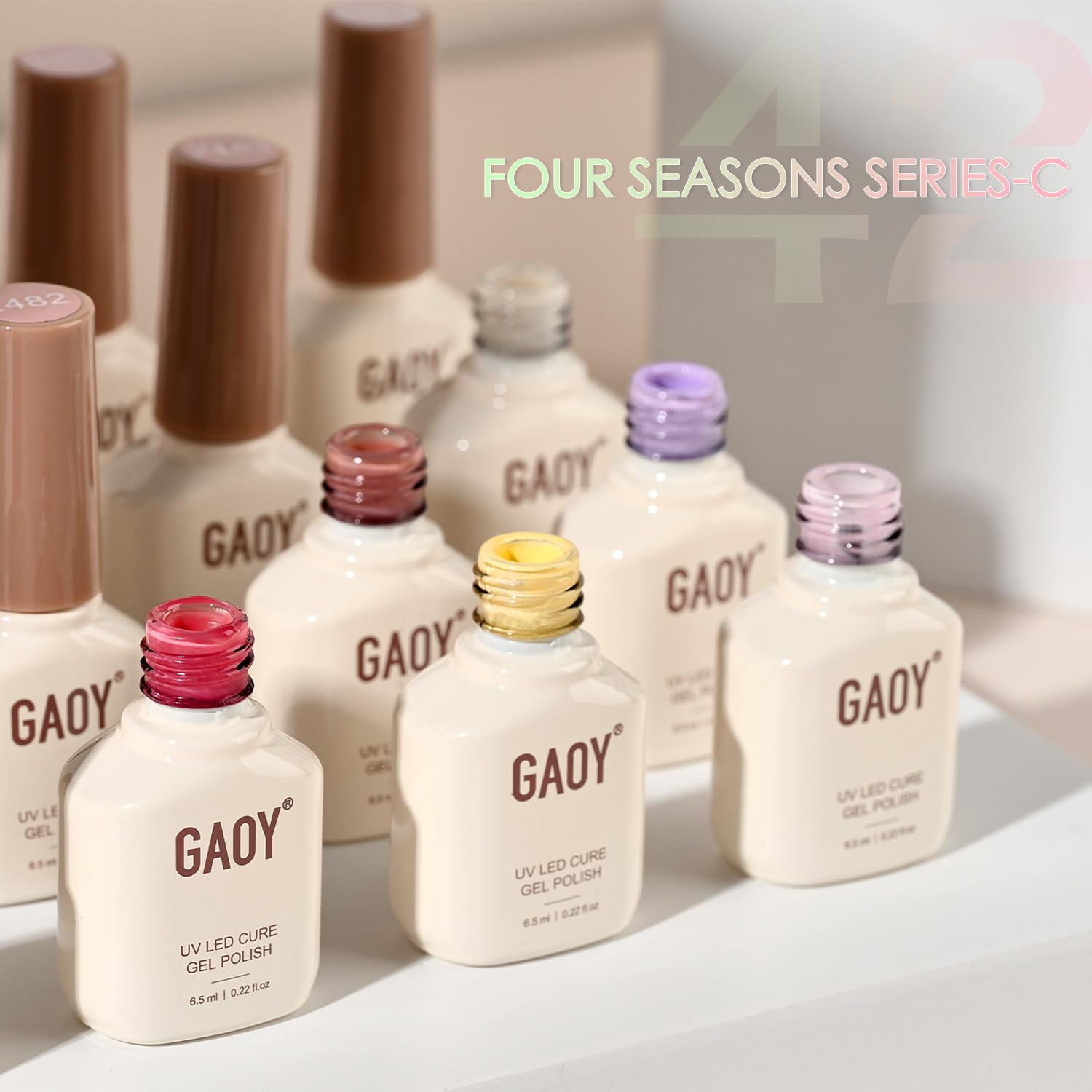 GAOY 42-Pcs Gel Nail Polish Kit — 39 Colors + Glossy & Matte Top Coat + Base Coat for Salon & DIY at Home