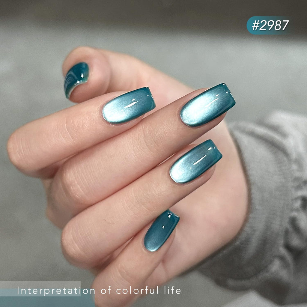 GAOY Blue Cat Eye Gel Nail Polish Set with Magnet – Glitter Holographic Cat Eye, DIY at Home