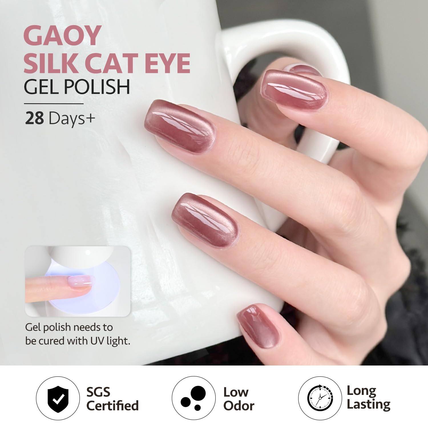 GAOY Jelly Pink Silver Cat Eye Gel Nail Polish Set with Magnet — Holographic Glitter Cat Eye at Home