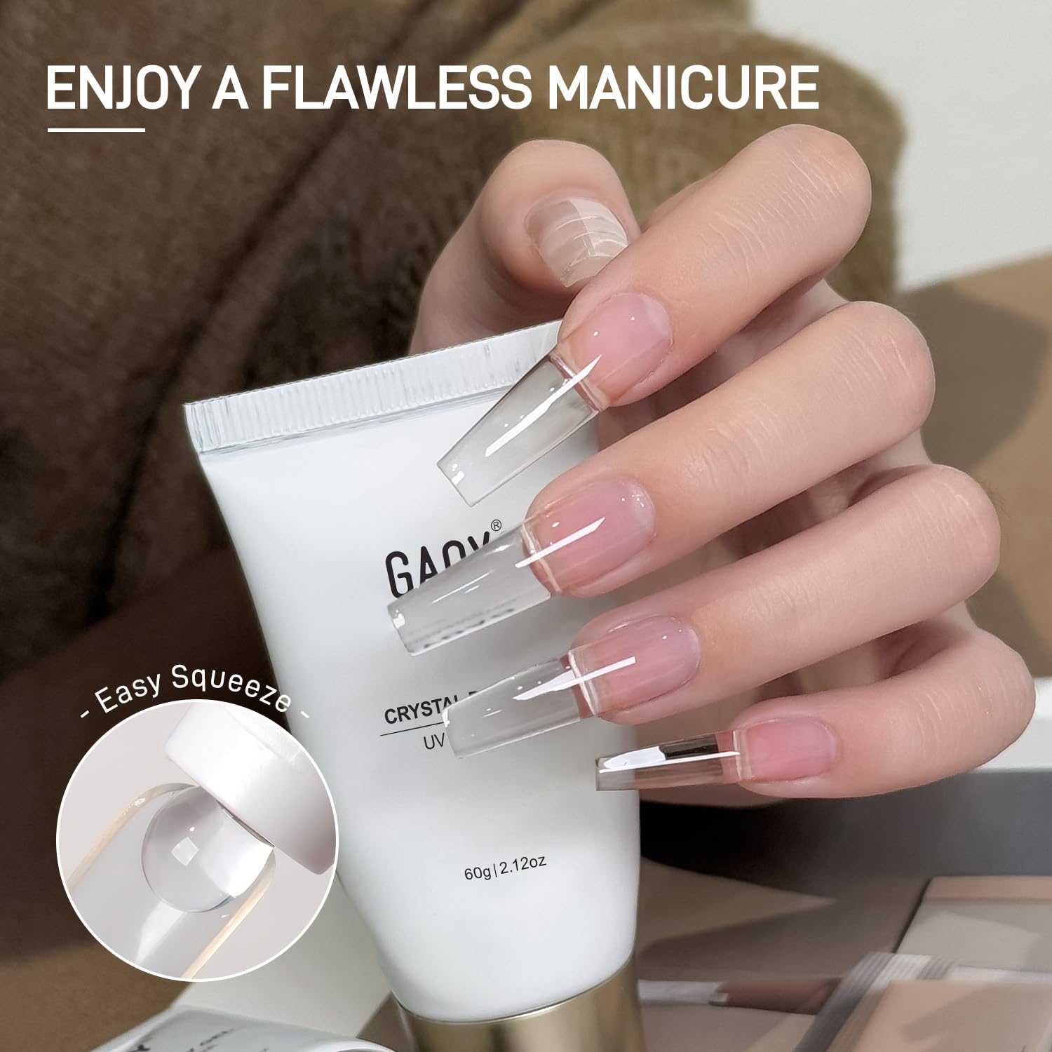 GAOY Ultra-Clear Crystal Poly Gel 60g – Clear Nail Extension Builder for Home & Salon