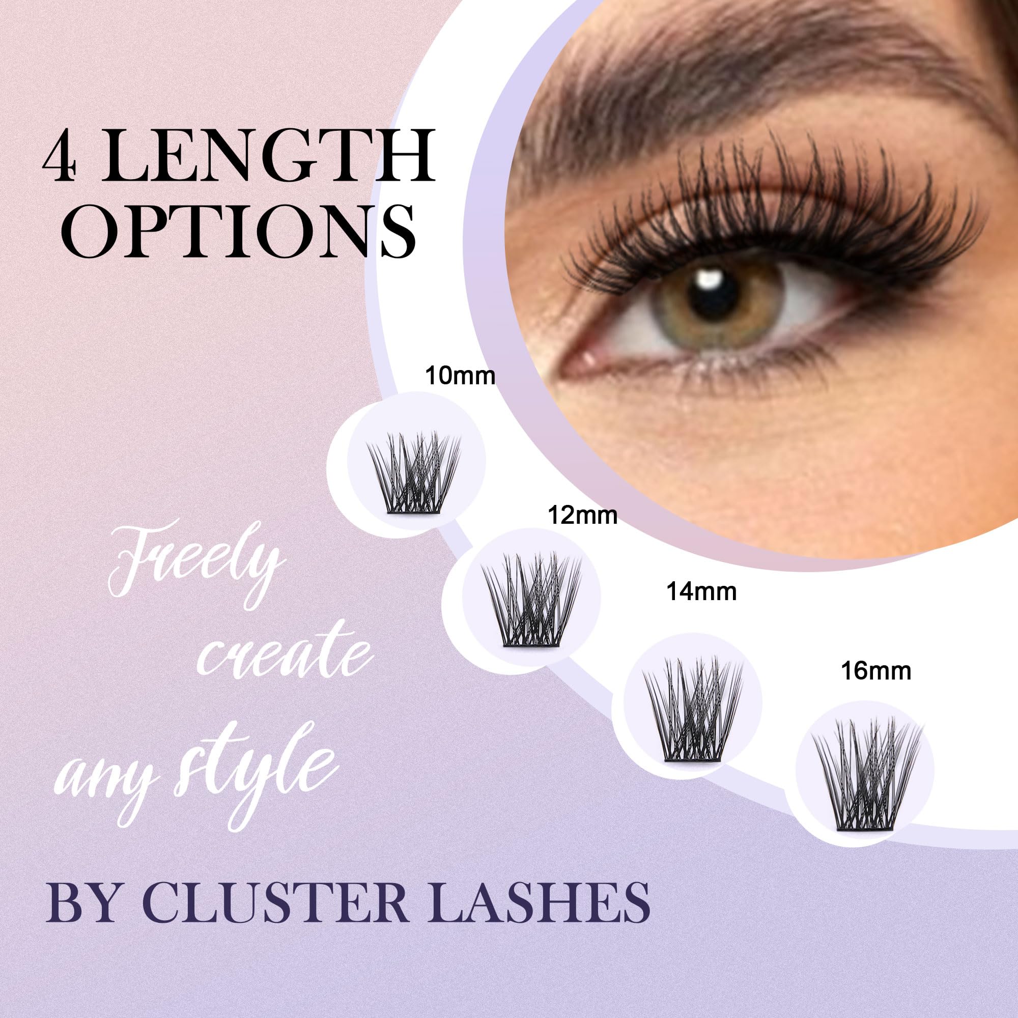 GAQQI GQ19 Lash Clusters - D Curl 14mm, 168pcs, Natural Wispy DIY Lash Extensions