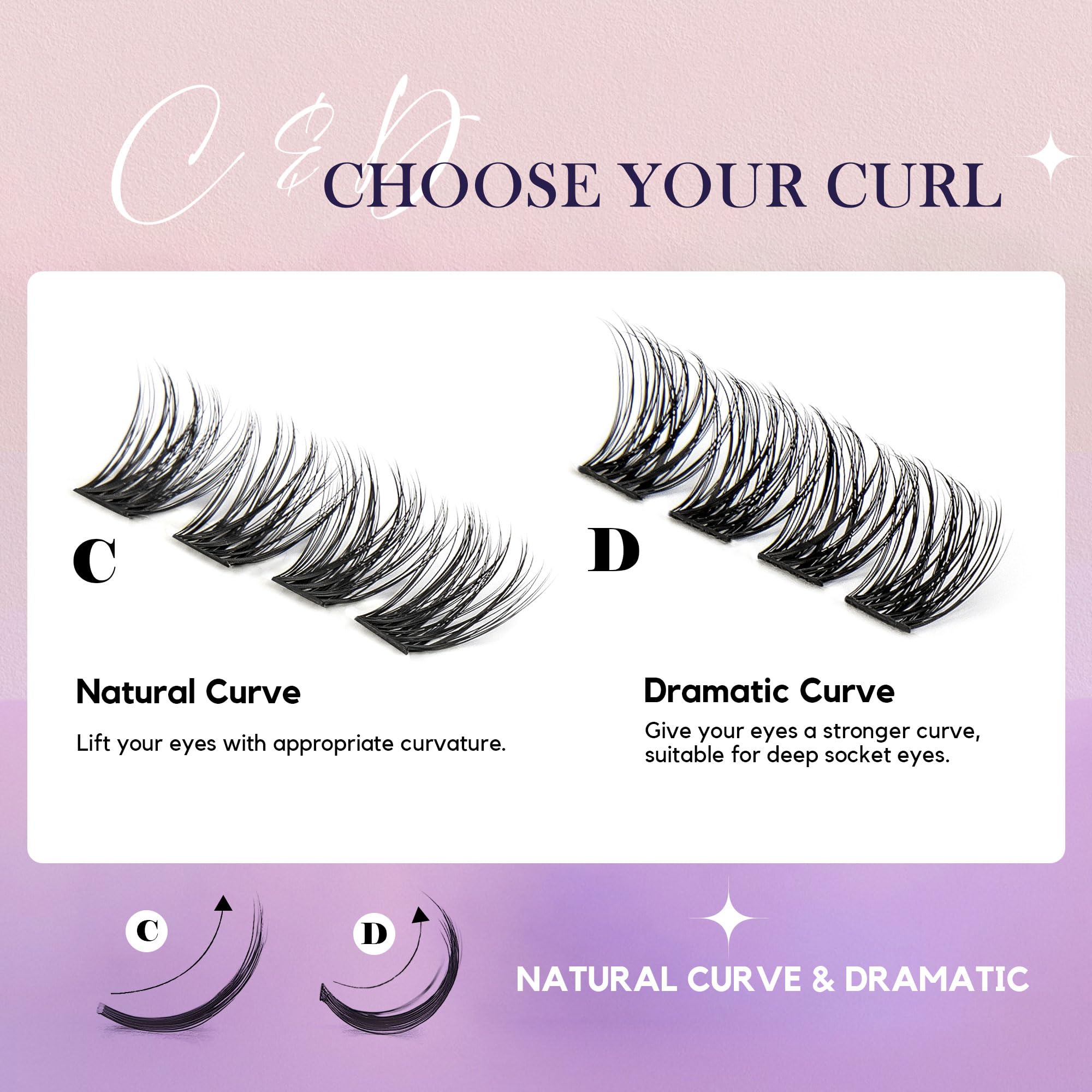 GAQQI GQ19 Lash Clusters - D Curl 14mm, 168pcs, Natural Wispy DIY Lash Extensions