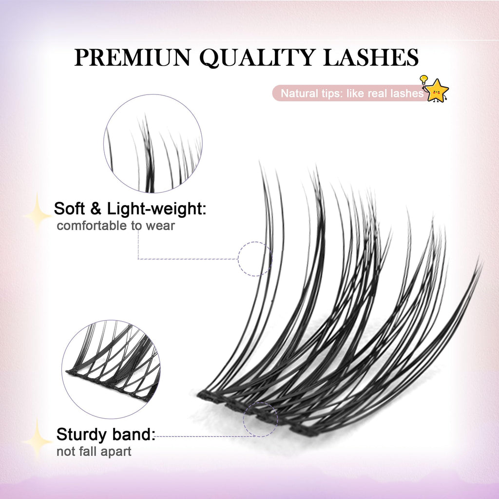 GAQQI GQ19 Lash Clusters - D Curl 14mm, 168pcs, Natural Wispy DIY Lash Extensions