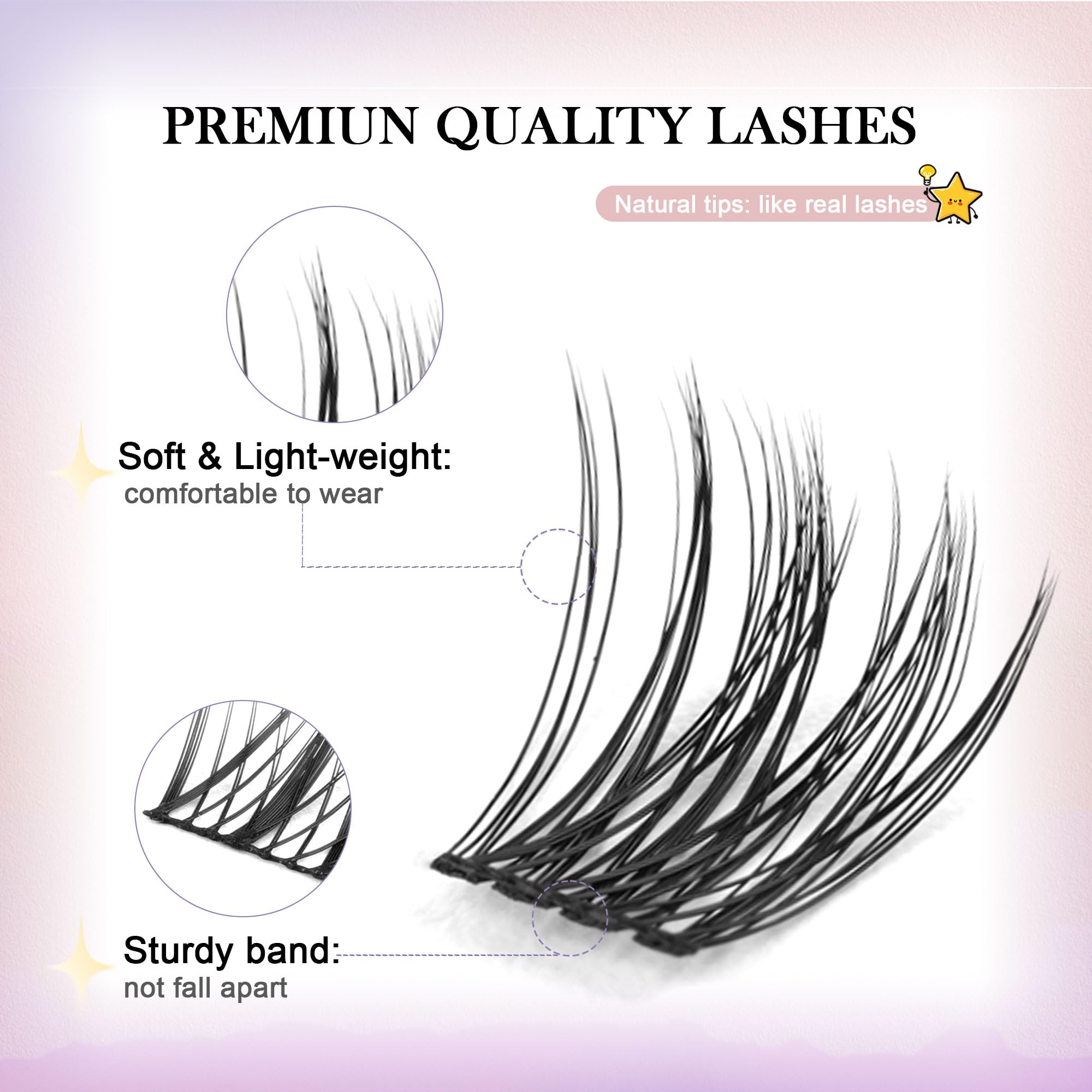 GAQQI GQ19 Lash Clusters - D Curl 14mm, 168pcs, Natural Wispy DIY Lash Extensions