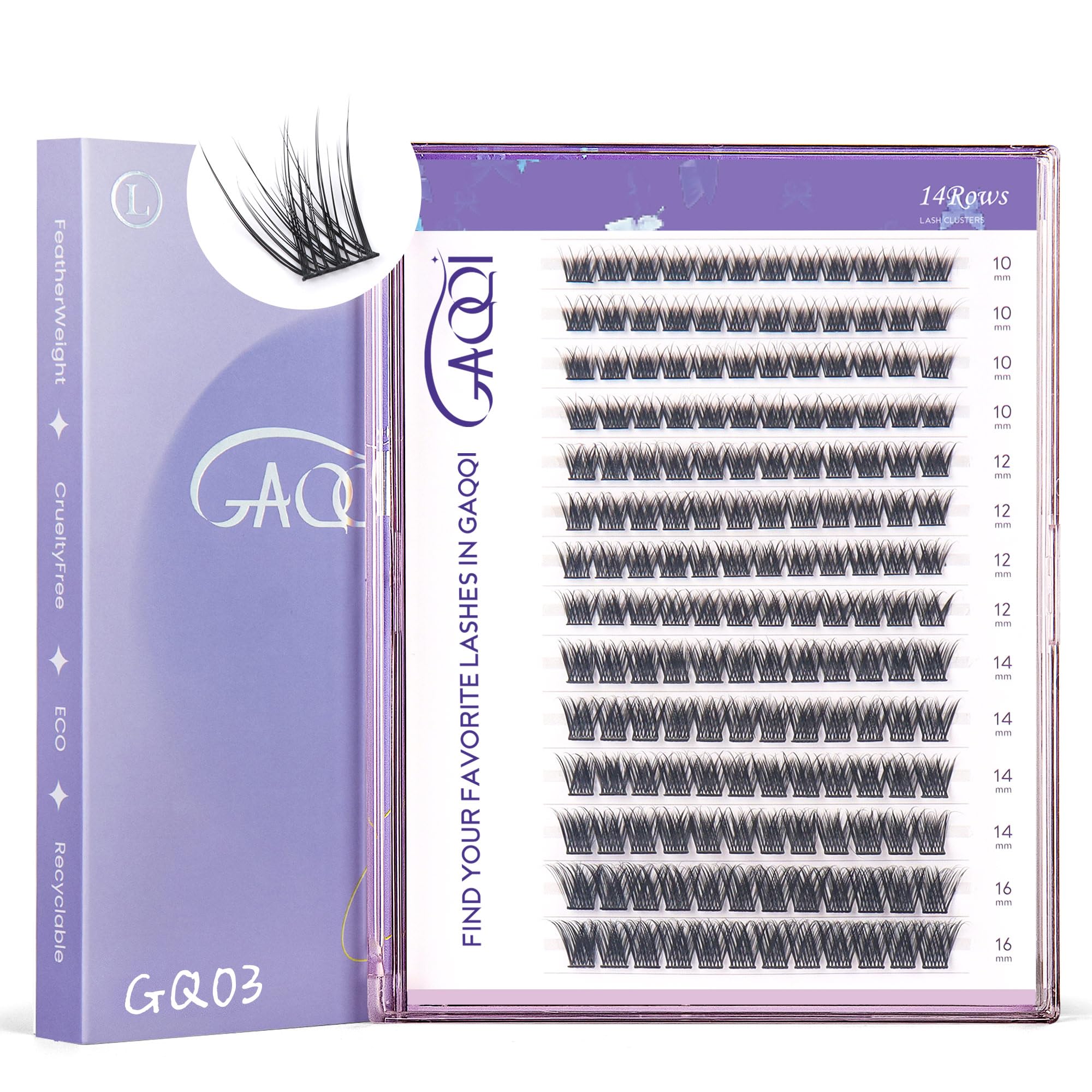 GAQQI Lash Clusters GQ03 – C Curl, 10-16mm, 168Pcs, Wispy Natural Lashes
