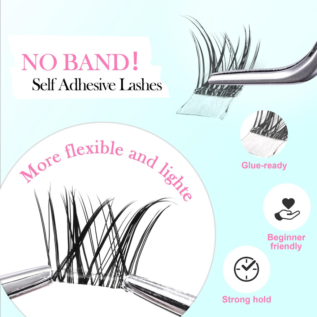 GAQQI Self-Adhesive Eyelashes Clusters 10-16mm | No Band Press-On Lashes