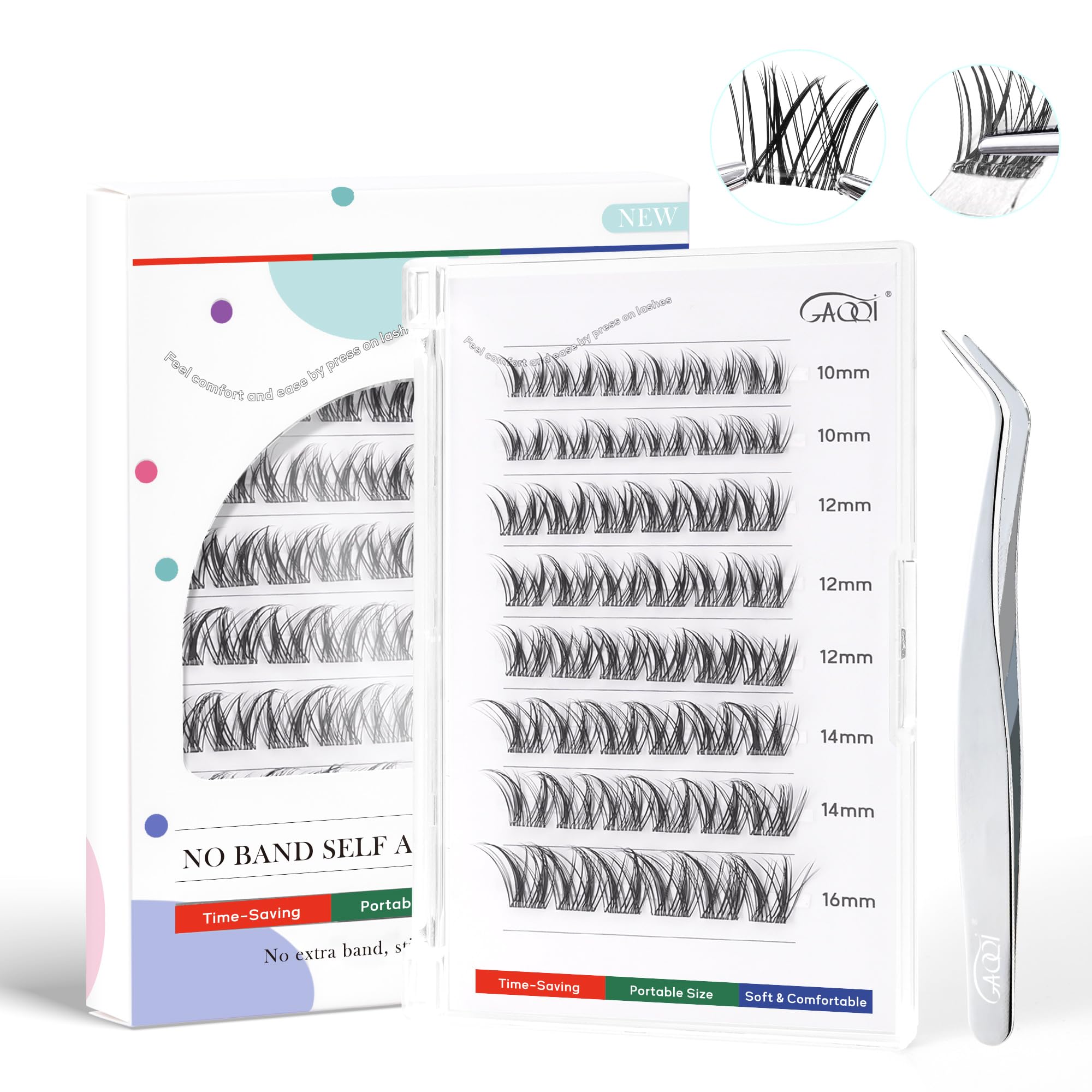 GAQQI Self-Adhesive Eyelashes Clusters 10-16mm | No Band Press-On Lashes