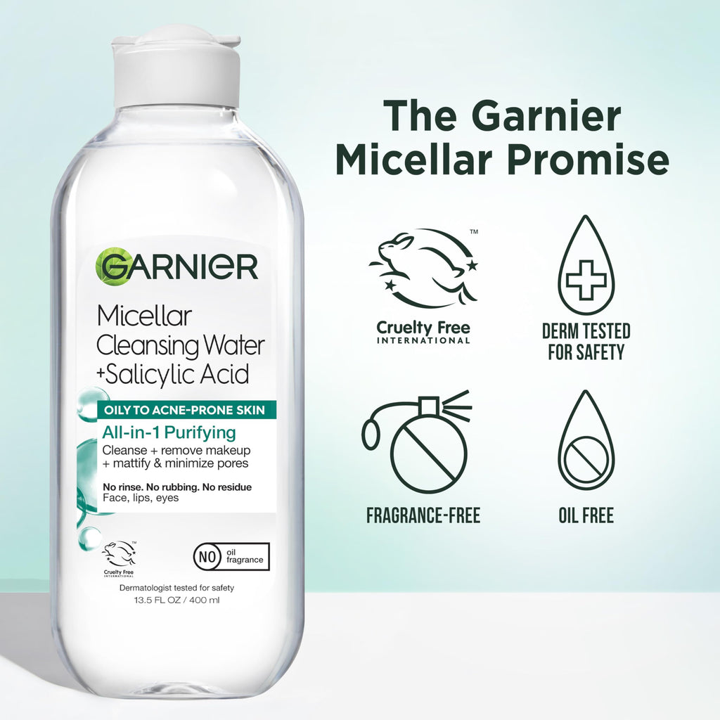 Garnier Micellar Water with Salicylic Acid – All-in-1 Mattifying Cleanser & Makeup Remover (Pack of 2)