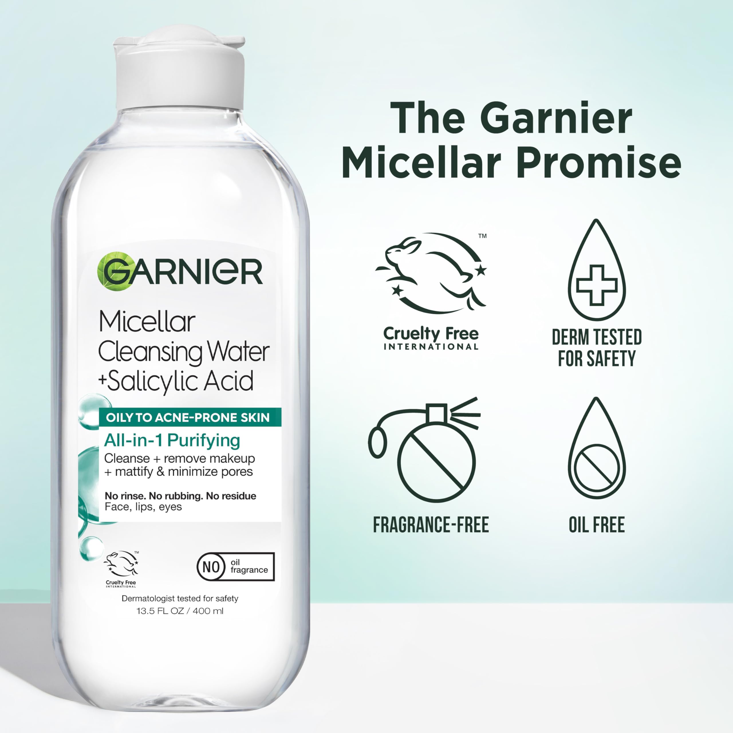 Garnier Micellar Water with Salicylic Acid – All-in-1 Mattifying Cleanser & Makeup Remover (Pack of 2)