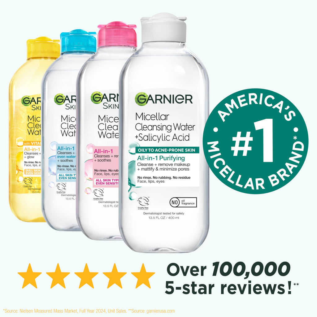Garnier Micellar Water with Salicylic Acid – All-in-1 Mattifying Cleanser & Makeup Remover (Pack of 2)