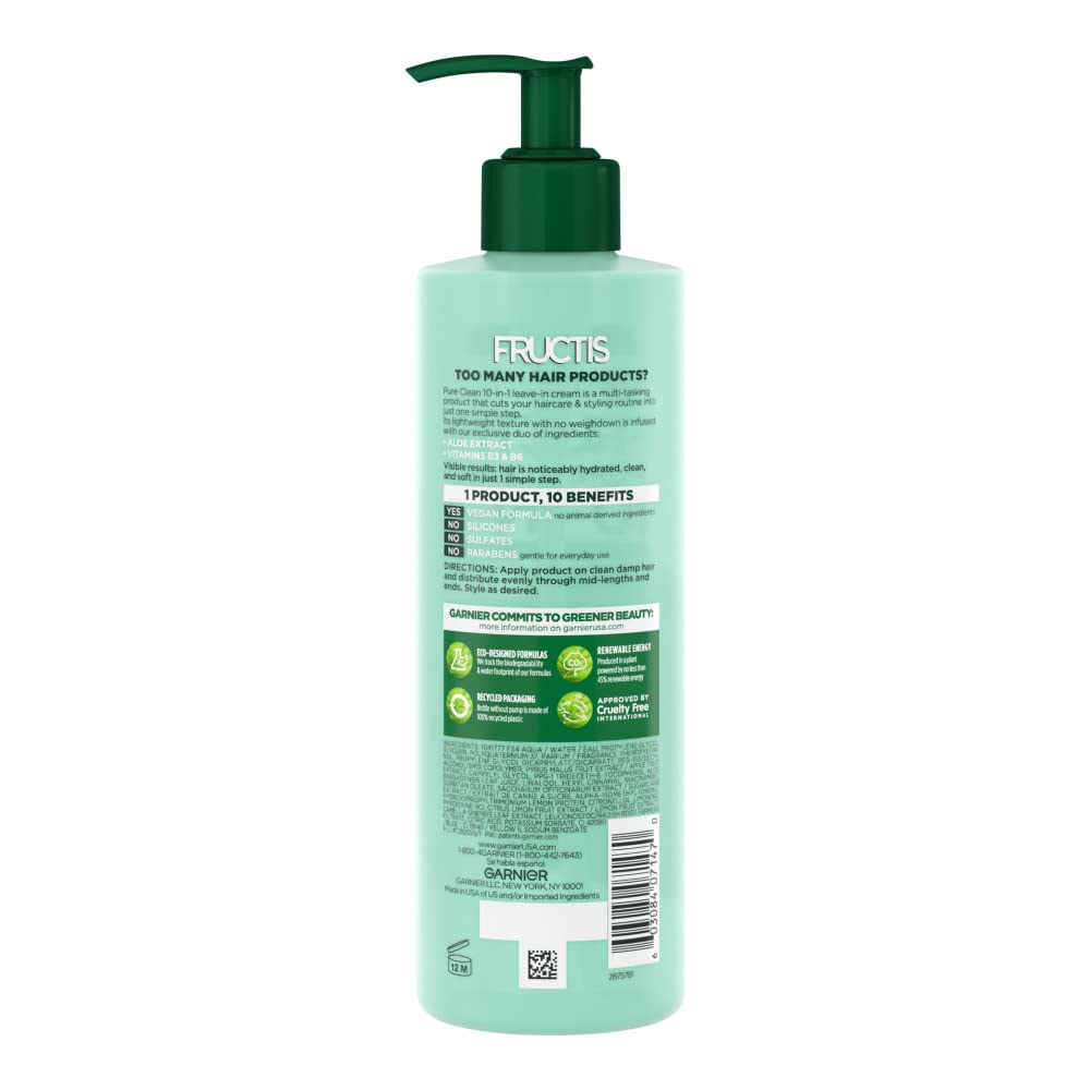 Garnier Fructis Pure Clean 10-in-1 Leave-In Cream – Hydration, Detangling & Heat Protection