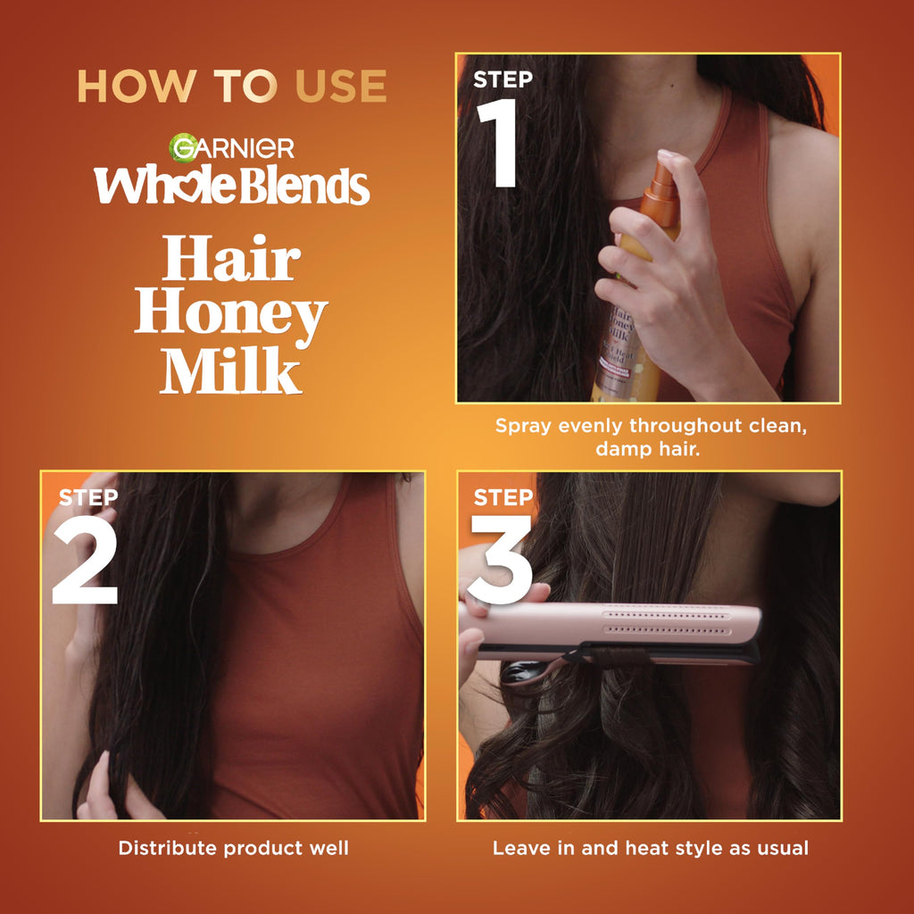 Garnier Whole Blends Hair Honey Milk Heat Protectant Spray – Up to 100Hrs Frizz Control (2 x 8.5 oz)
