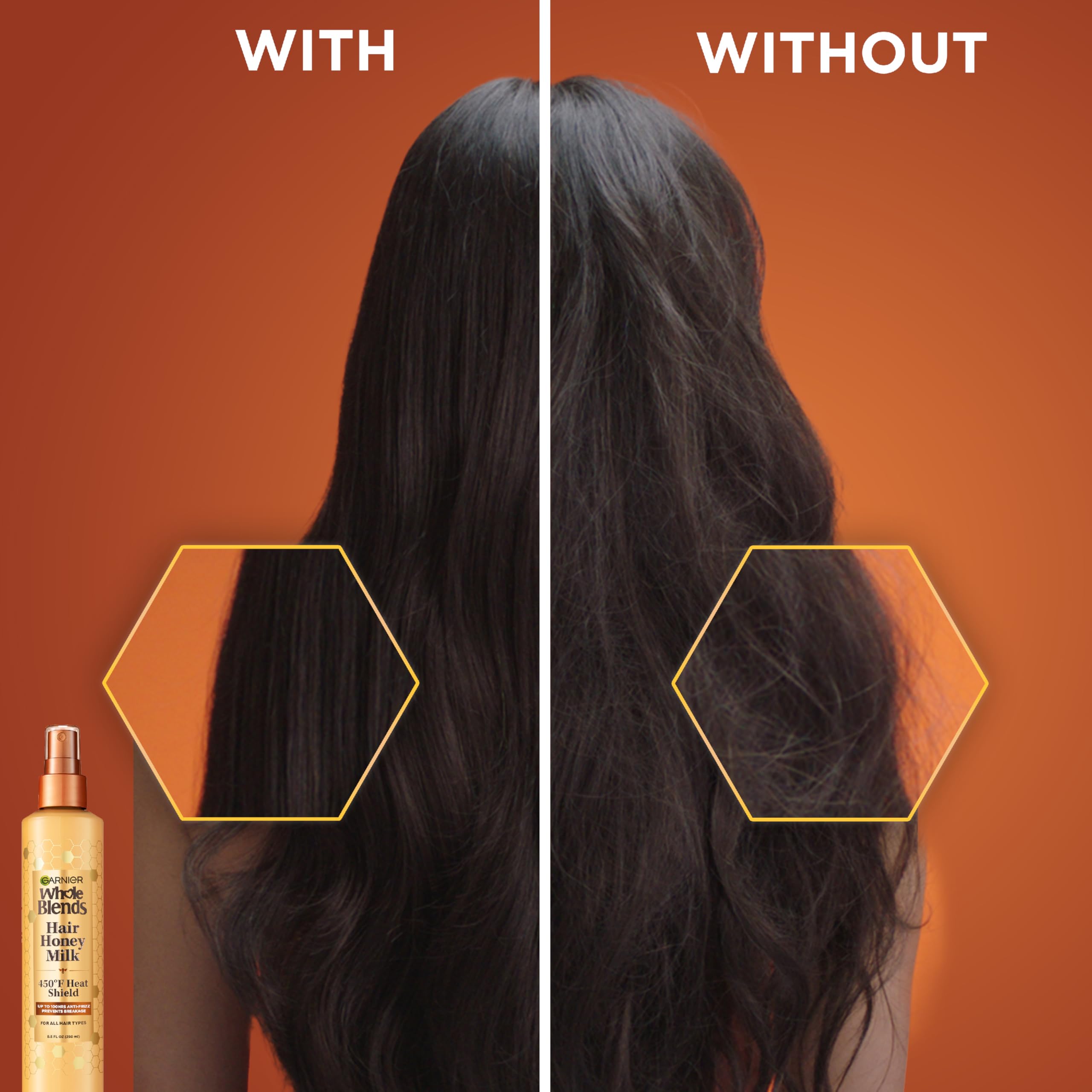 Garnier Whole Blends Hair Honey Milk Heat Protectant Spray – Up to 100Hrs Frizz Control (2 x 8.5 oz)