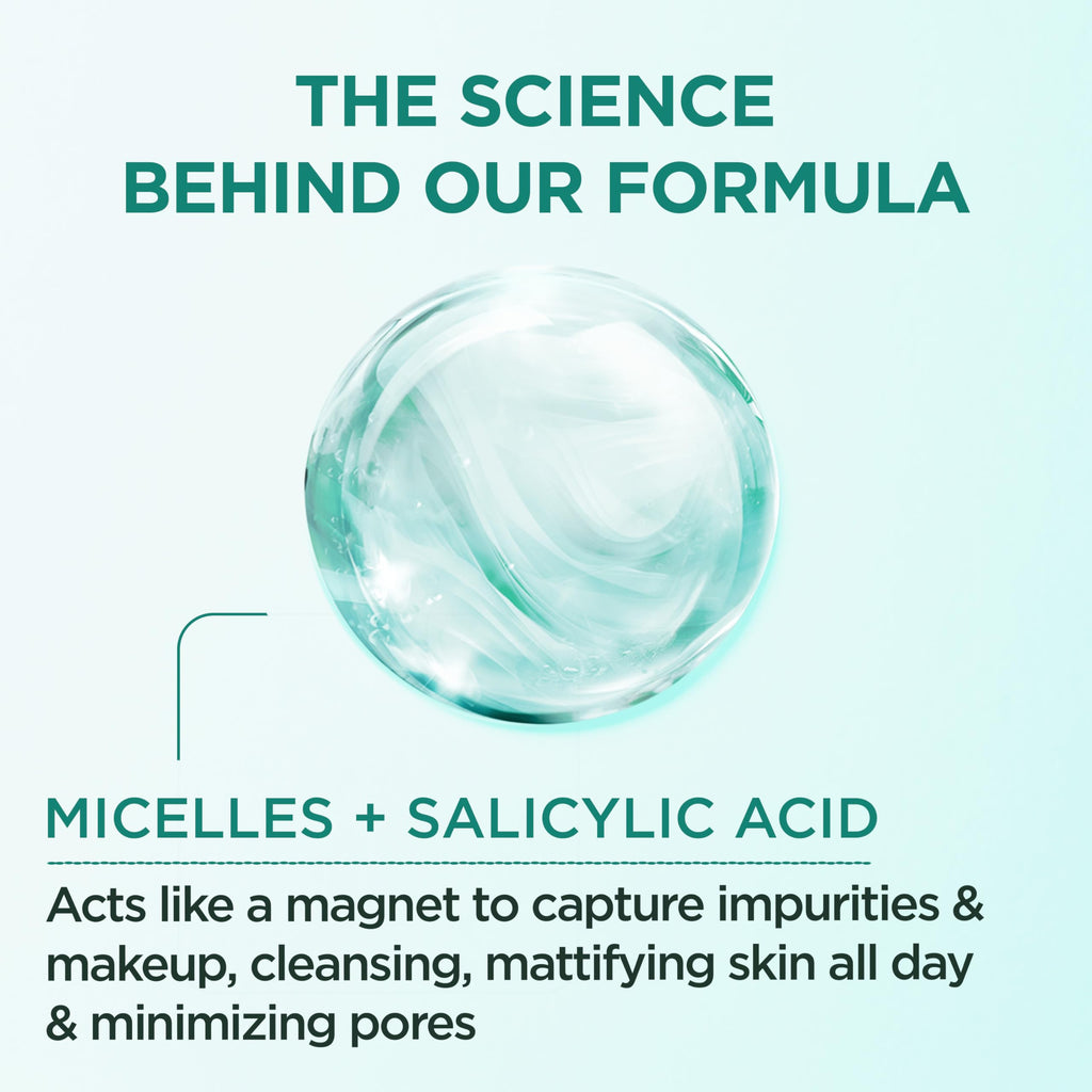 Garnier Micellar Water with Salicylic Acid – All-in-1 Mattifying Cleanser & Makeup Remover (Pack of 2)