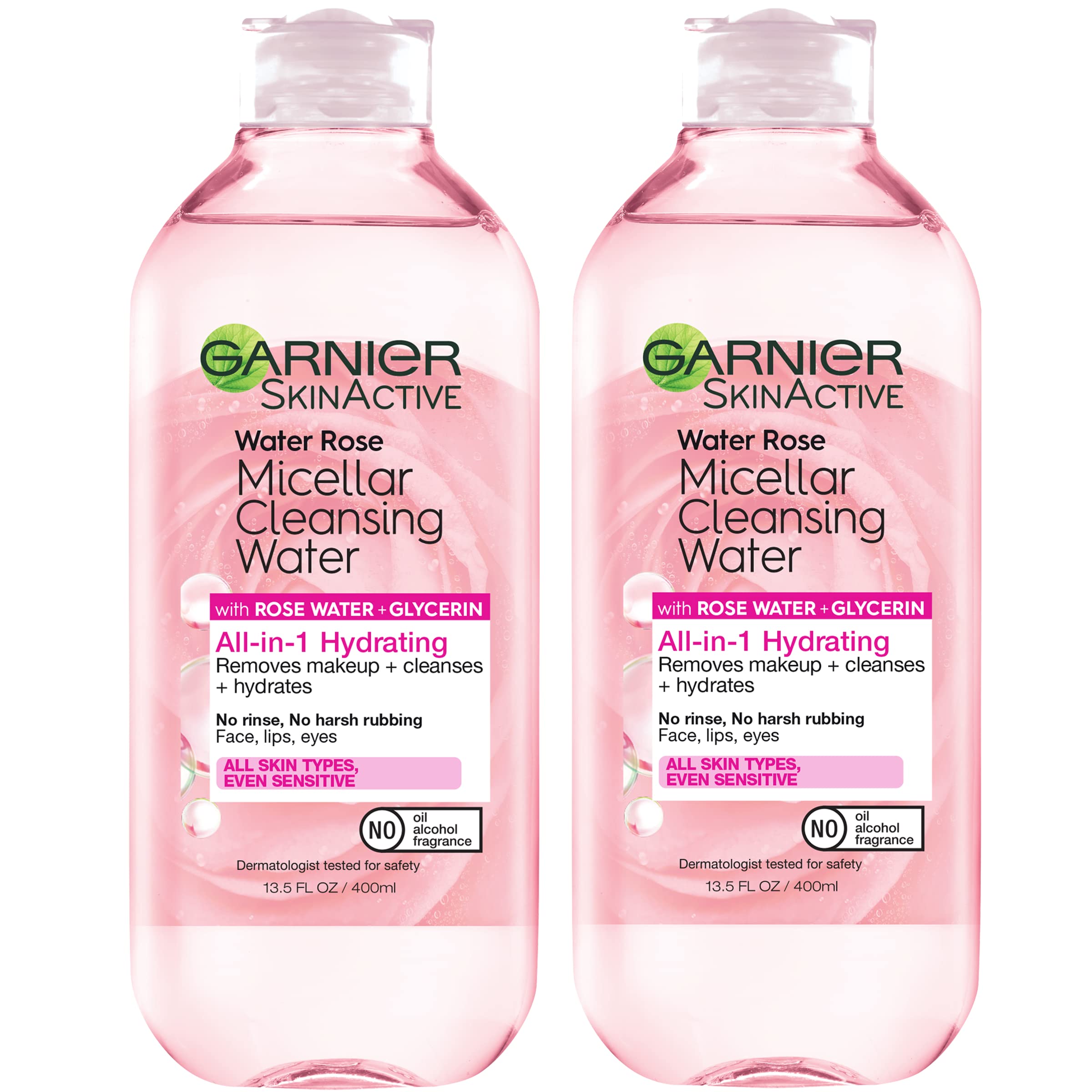 Garnier Micellar Water with Rose Water & Glycerin – Hydrating Cleanser & Makeup Remover (13.5 oz, 2 ct)
