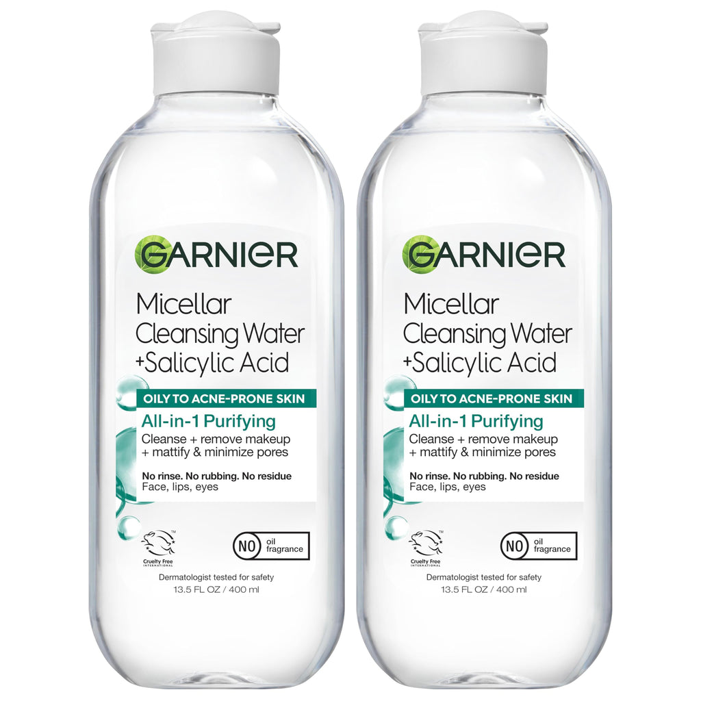 Garnier Micellar Water with Salicylic Acid – All-in-1 Mattifying Cleanser & Makeup Remover (Pack of 2)