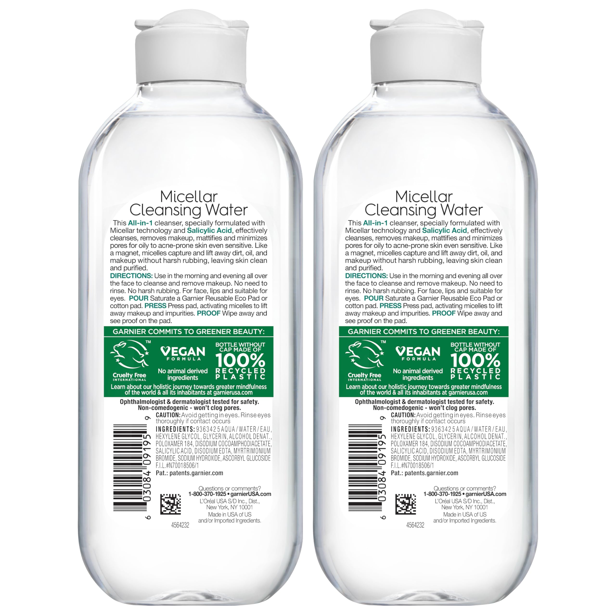 Garnier Micellar Water with Salicylic Acid – All-in-1 Mattifying Cleanser & Makeup Remover (Pack of 2)