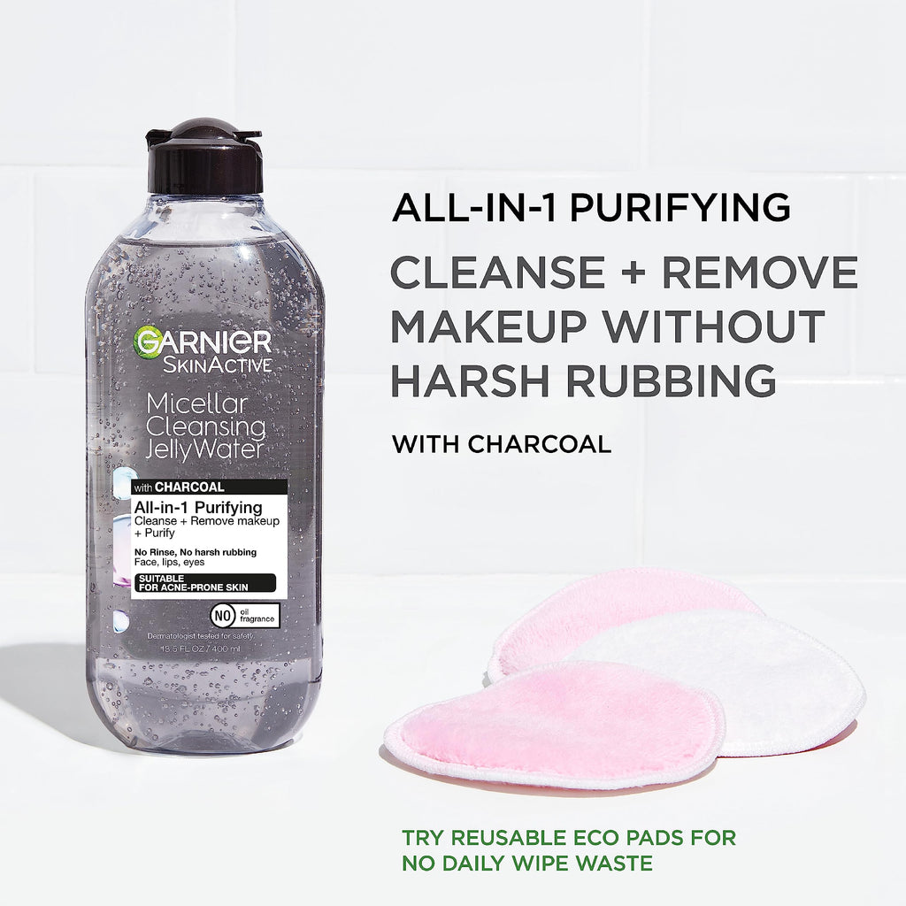 Garnier SkinActive Micellar Cleansing Jelly Water with Charcoal — All-in-One Purifying Cleanser (2 Pack)