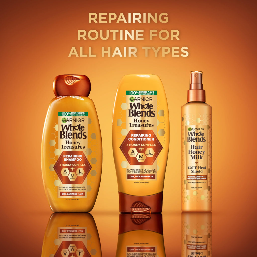 Garnier Whole Blends Hair Honey Milk Heat Protectant Spray – Up to 100Hrs Frizz Control (2 x 8.5 oz)