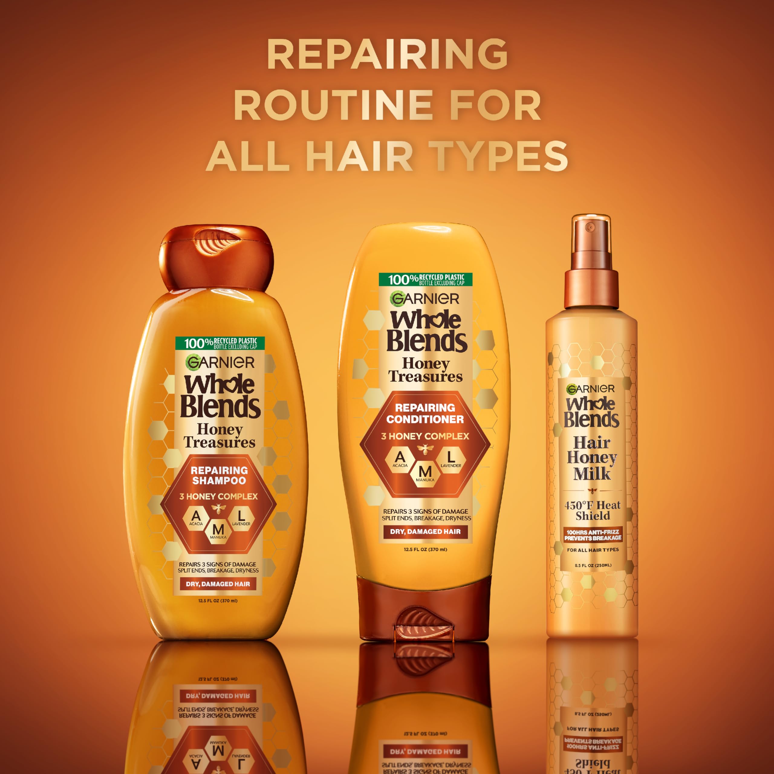 Garnier Whole Blends Hair Honey Milk Heat Protectant Spray – Up to 100Hrs Frizz Control (2 x 8.5 oz)