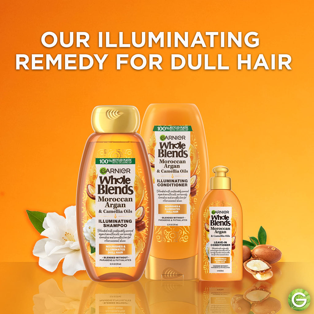 Garnier Whole Blends Argan & Camellia Illuminating Shampoo for Silky Shine – 12.5 fl oz, 3-Pack (Packaging May Vary)