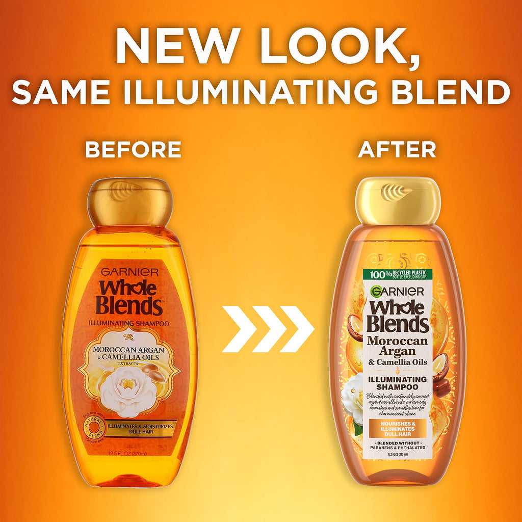 Garnier Whole Blends Argan & Camellia Illuminating Shampoo for Silky Shine – 12.5 fl oz, 3-Pack (Packaging May Vary)