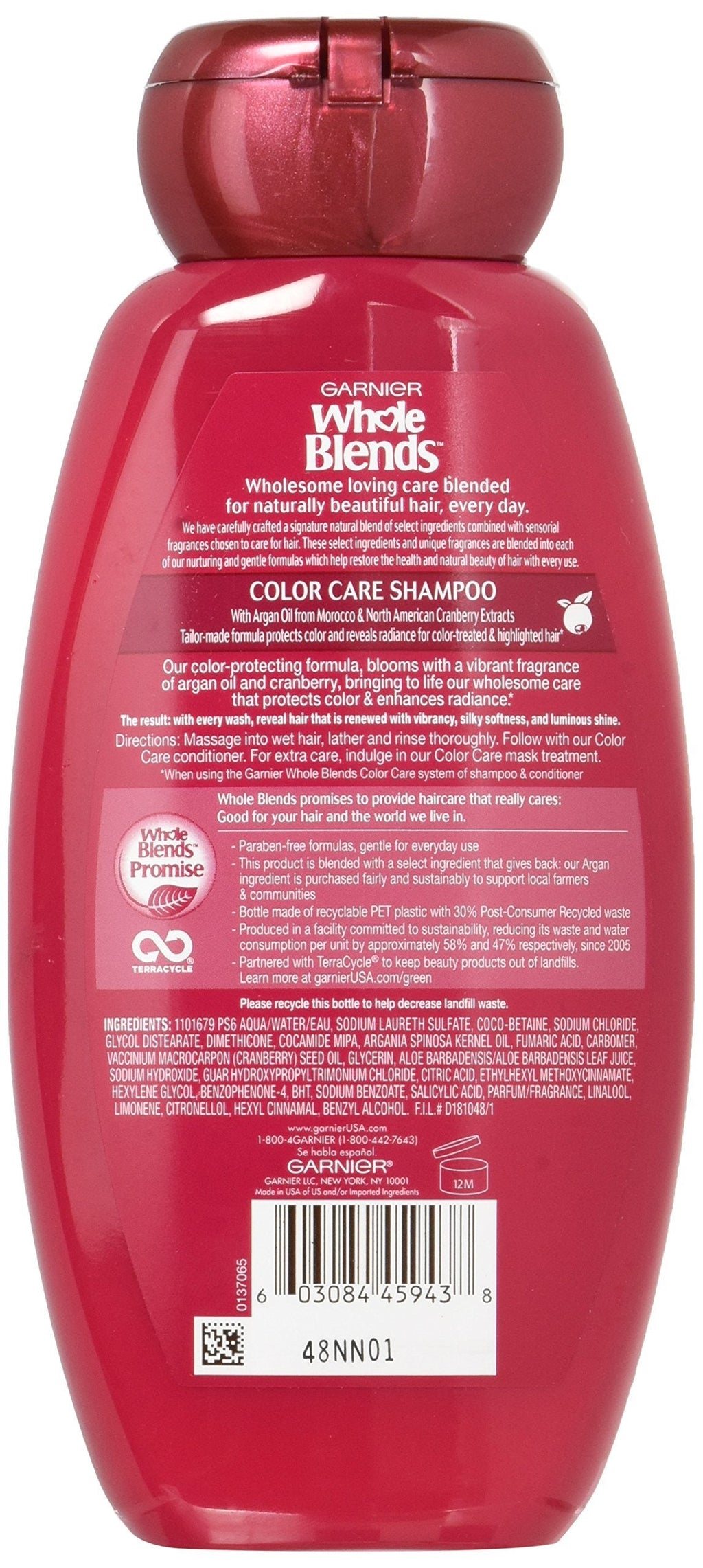 Garnier Whole Blends Color Care Shampoo with Argan Oil & Cranberry, 12.5 Fl Oz