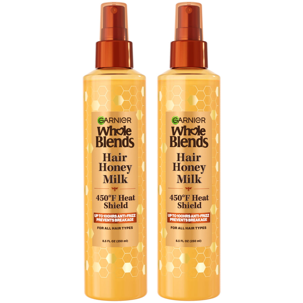 Garnier Whole Blends Hair Honey Milk Heat Protectant Spray – Up to 100Hrs Frizz Control (2 x 8.5 oz)