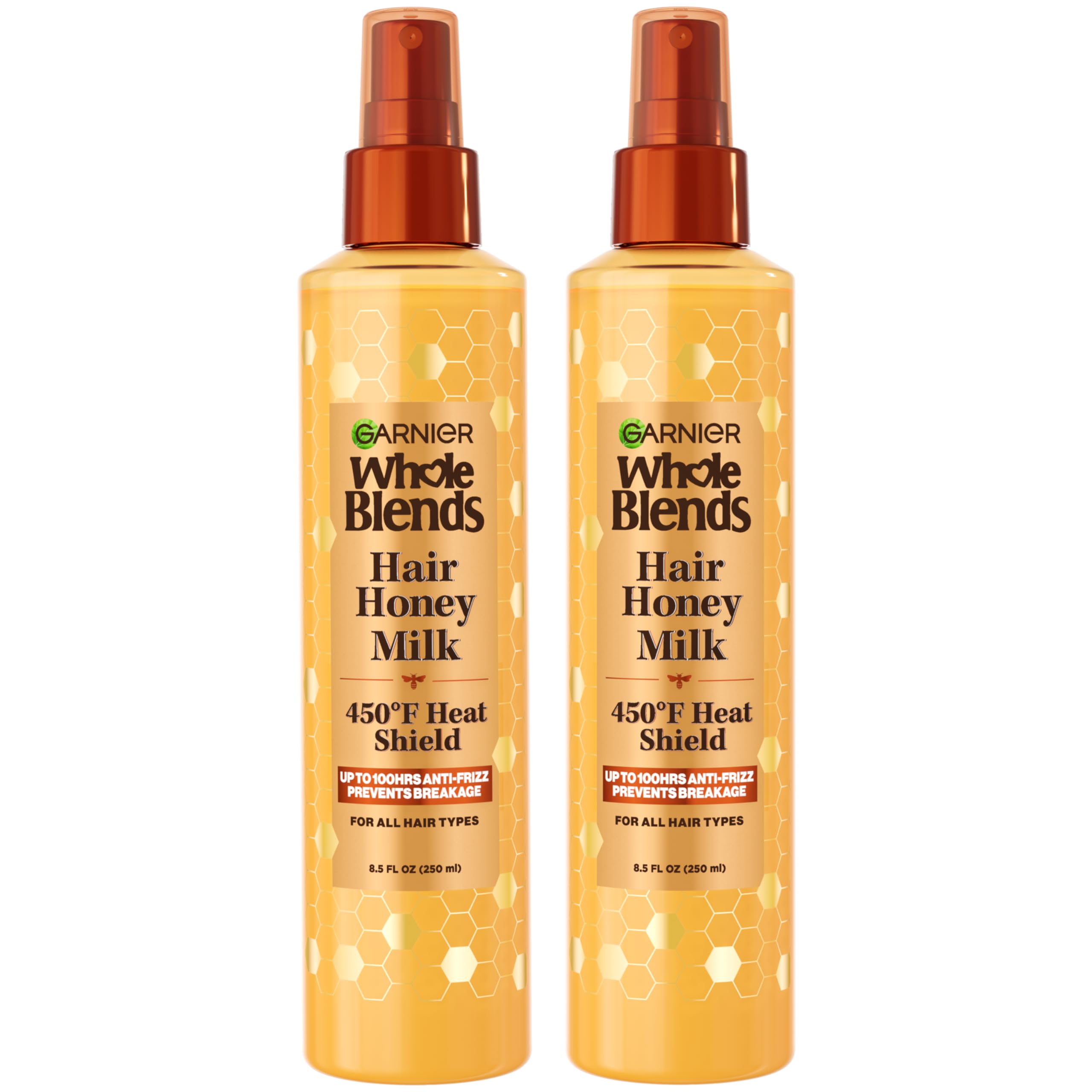 Garnier Whole Blends Hair Honey Milk Heat Protectant Spray – Up to 100Hrs Frizz Control (2 x 8.5 oz)