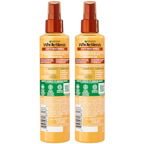Garnier Whole Blends Hair Honey Milk Heat Protectant Spray – Up to 100Hrs Frizz Control (2 x 8.5 oz)