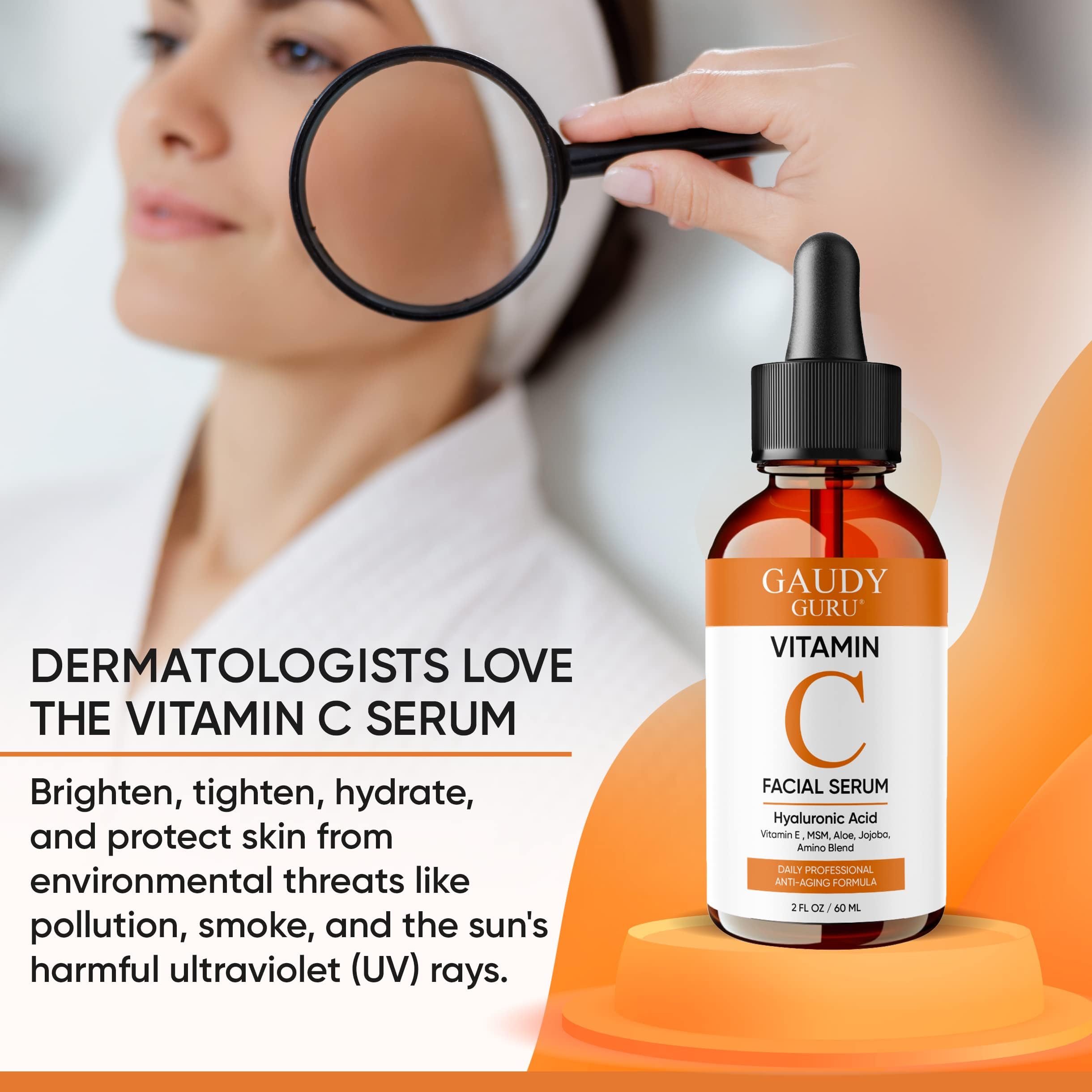 Gaudy Guru 100% Pure Vitamin C Serum for Face – Anti-Aging with Hyaluronic Acid