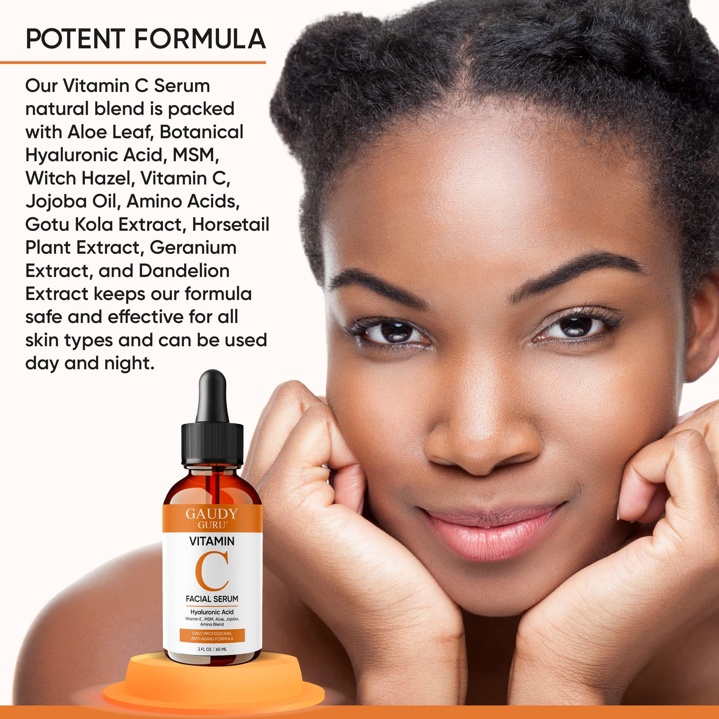 Gaudy Guru 100% Pure Vitamin C Serum for Face – Anti-Aging with Hyaluronic Acid