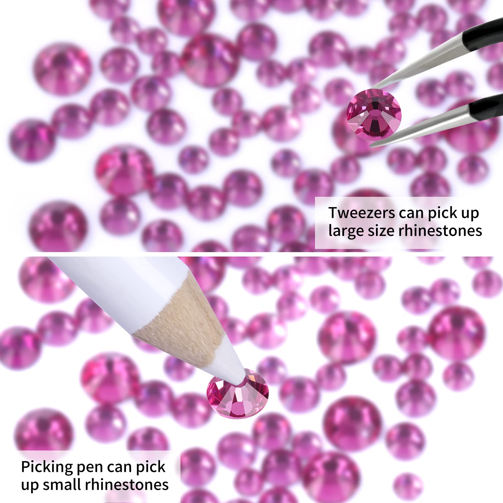 GAVIYE 3792 Pcs Fuchsia Crystal Flatback Rhinestones Set with Tweezers & Picking Pen | Nails, Crafts & Tumblers