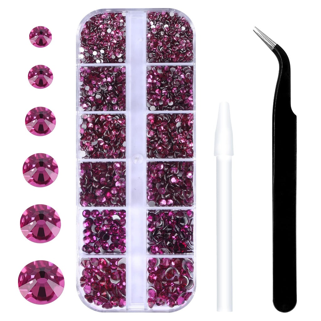 GAVIYE 3792 Pcs Fuchsia Crystal Flatback Rhinestones Set with Tweezers & Picking Pen | Nails, Crafts & Tumblers