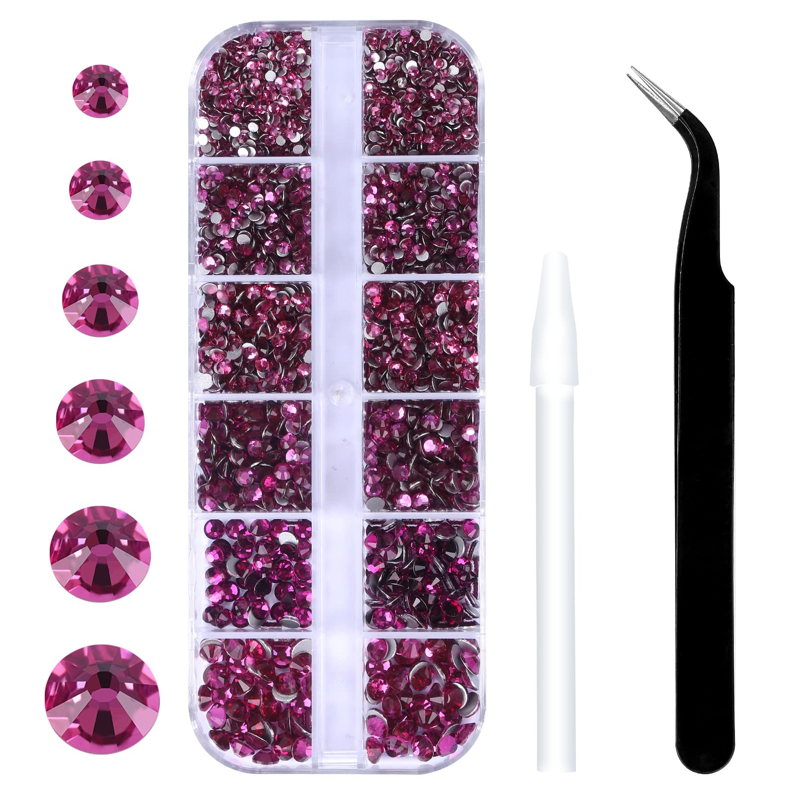 GAVIYE 3792 Pcs Fuchsia Crystal Flatback Rhinestones Set with Tweezers & Picking Pen | Nails, Crafts & Tumblers