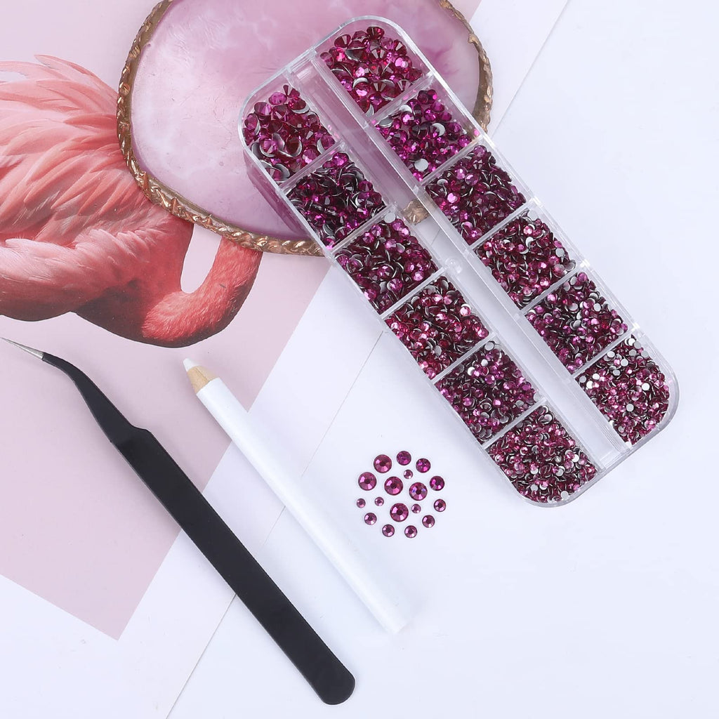GAVIYE 3792 Pcs Fuchsia Crystal Flatback Rhinestones Set with Tweezers & Picking Pen | Nails, Crafts & Tumblers
