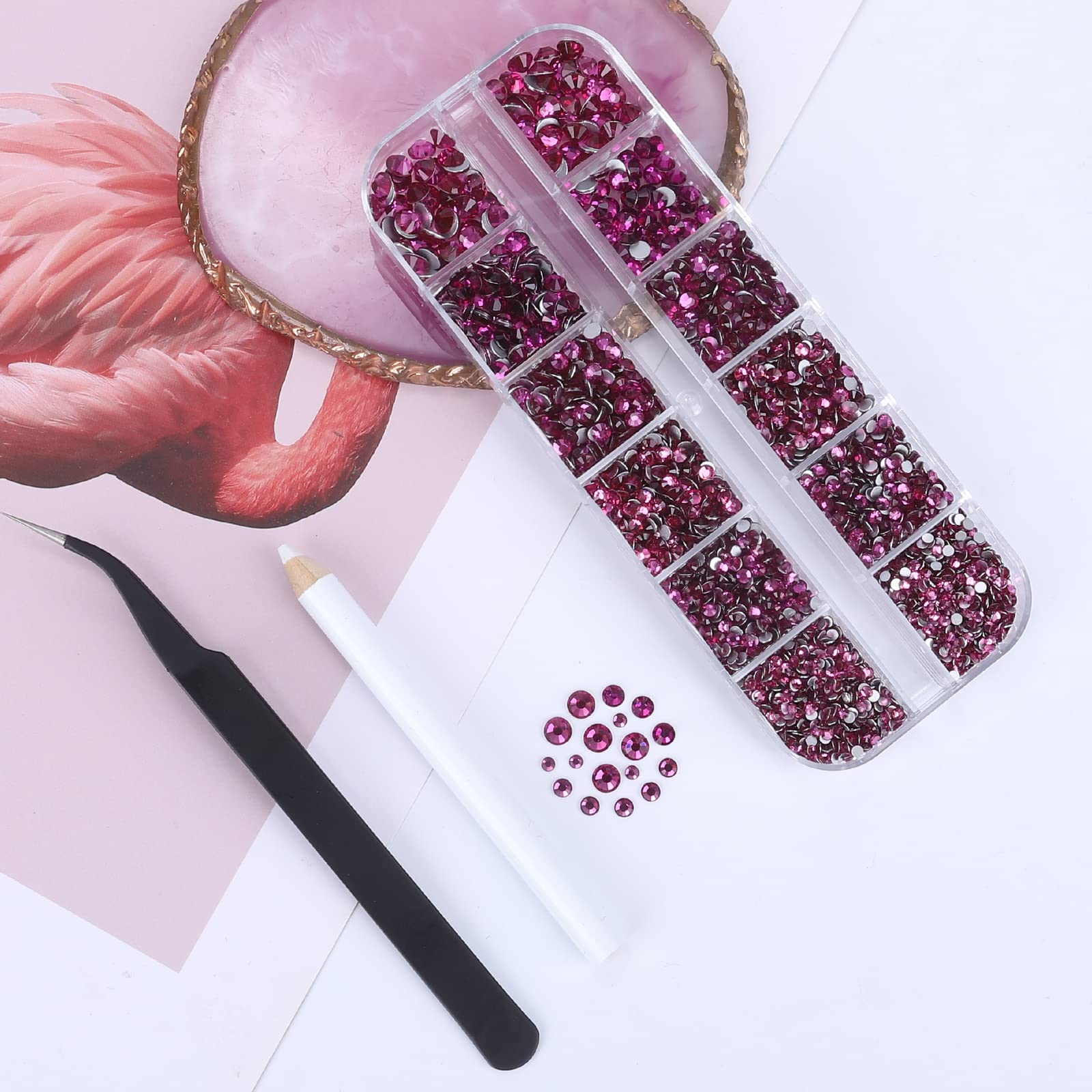 GAVIYE 3792 Pcs Fuchsia Crystal Flatback Rhinestones Set with Tweezers & Picking Pen | Nails, Crafts & Tumblers