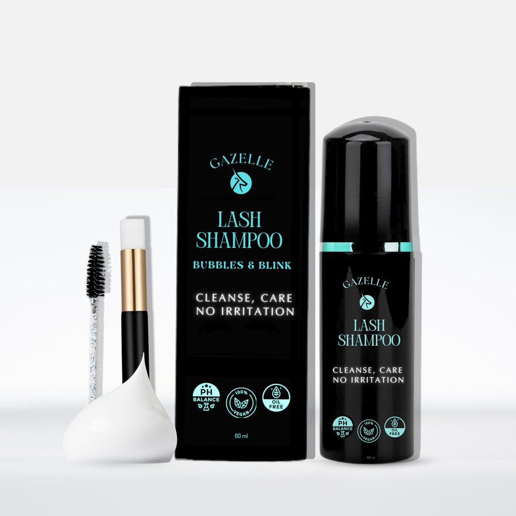Gazelle Eyelash Shampoo with Brush – 60ml Plant-Based Gentle Foaming Lash Cleanser for Extensions & Natural Lashes