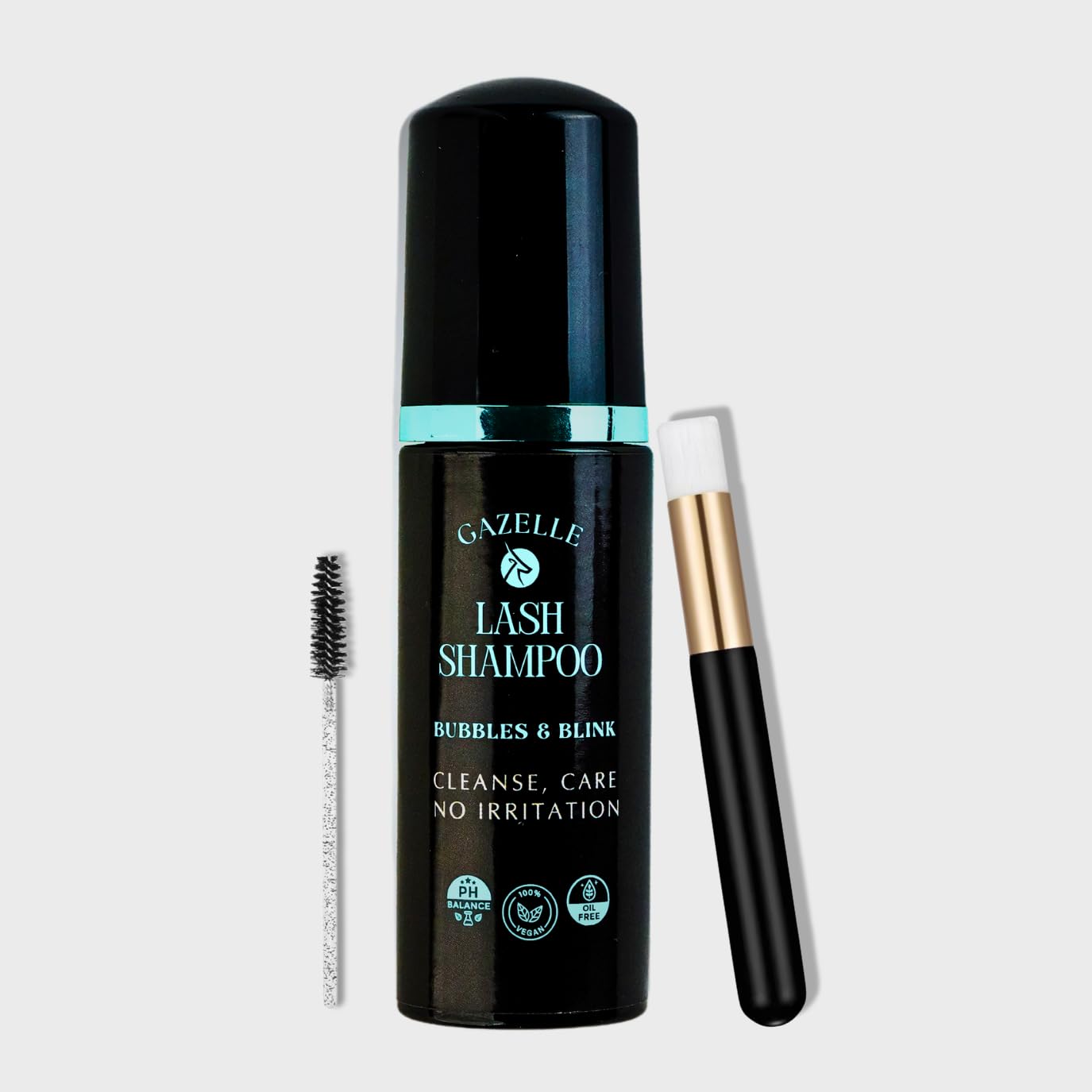 Gazelle Eyelash Shampoo with Brush – 60ml Plant-Based Gentle Foaming Lash Cleanser for Extensions & Natural Lashes