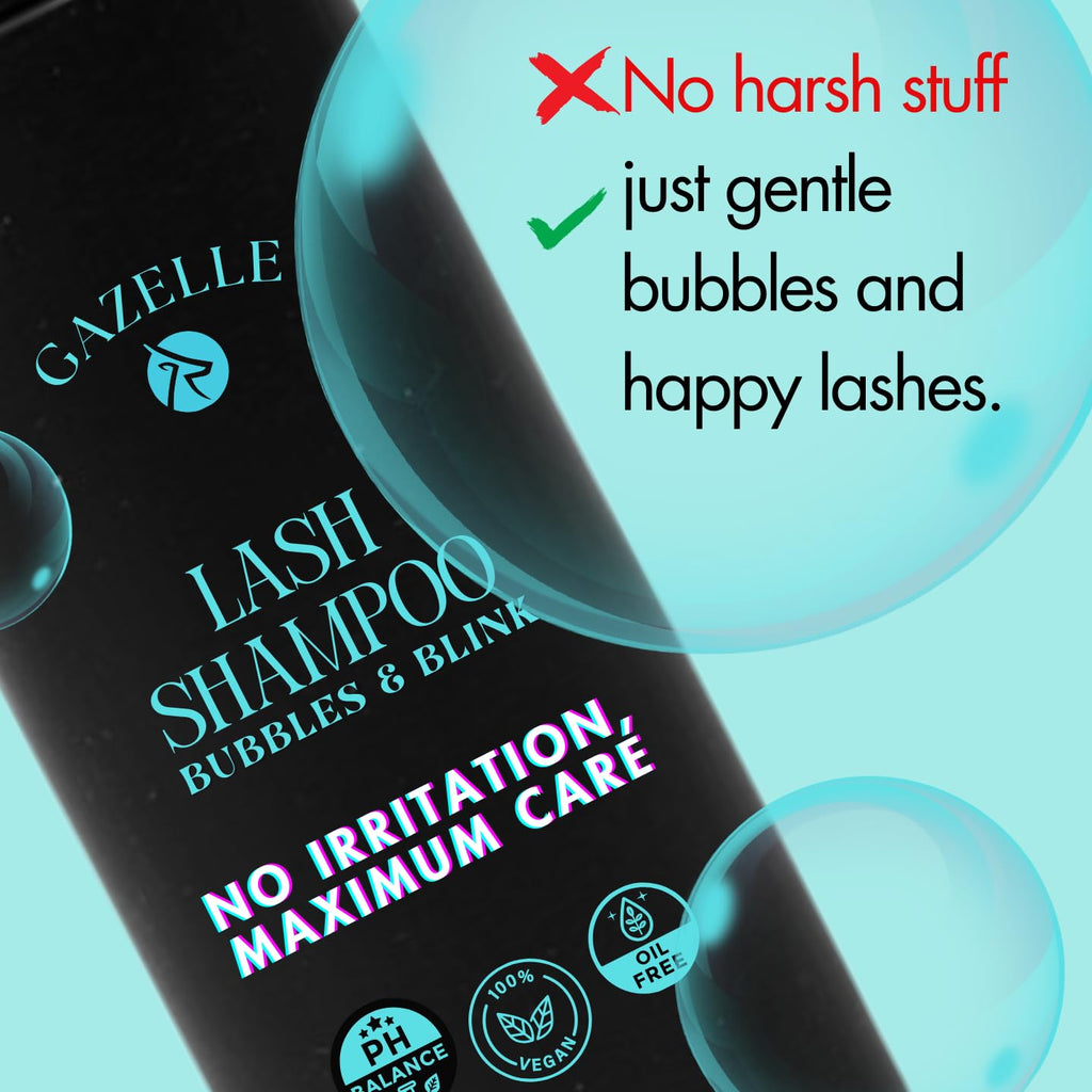 Gazelle Eyelash Shampoo with Brush – 60ml Plant-Based Gentle Foaming Lash Cleanser for Extensions & Natural Lashes