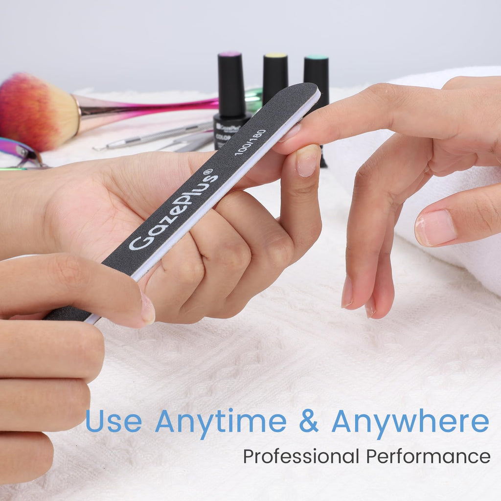 GAZEPLUS Nail Files 50-Count, 7-Inch Long, 100/180 Grit – Professional Washable Emery Boards for Acrylic & Natural Nails