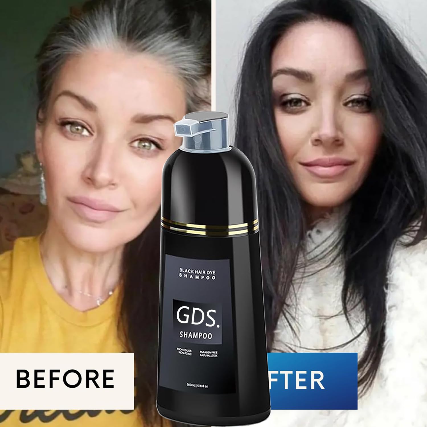 GDS Shampoo Black 4-in-1 Hair Dye Shampoo for Gray Coverage – Instant, Long-Lasting Color (6.76 fl oz)