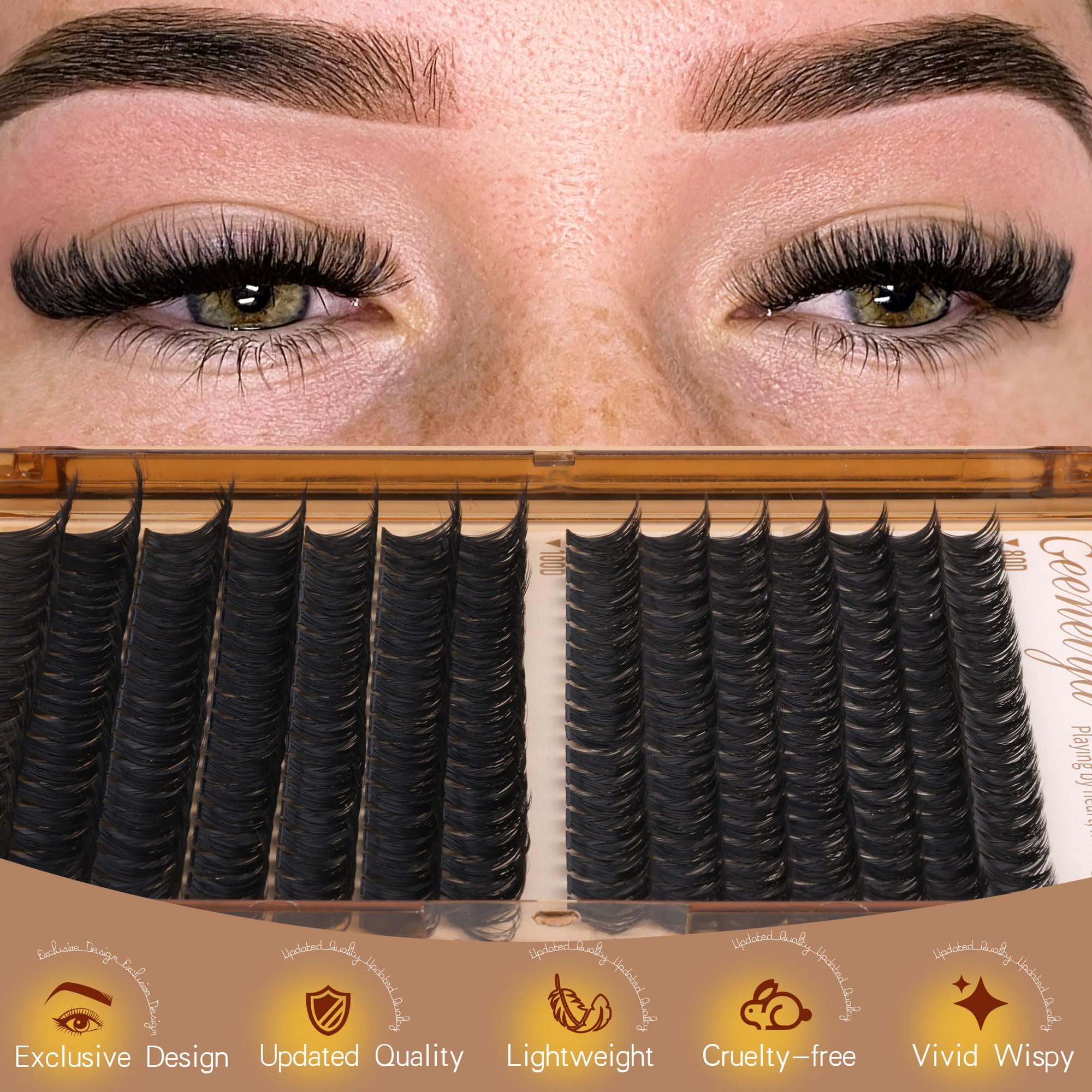 Geeneiya Volume Lash Clusters Kit – DIY Lash Extensions 10-16mm with Bond, Seal & Tweezers