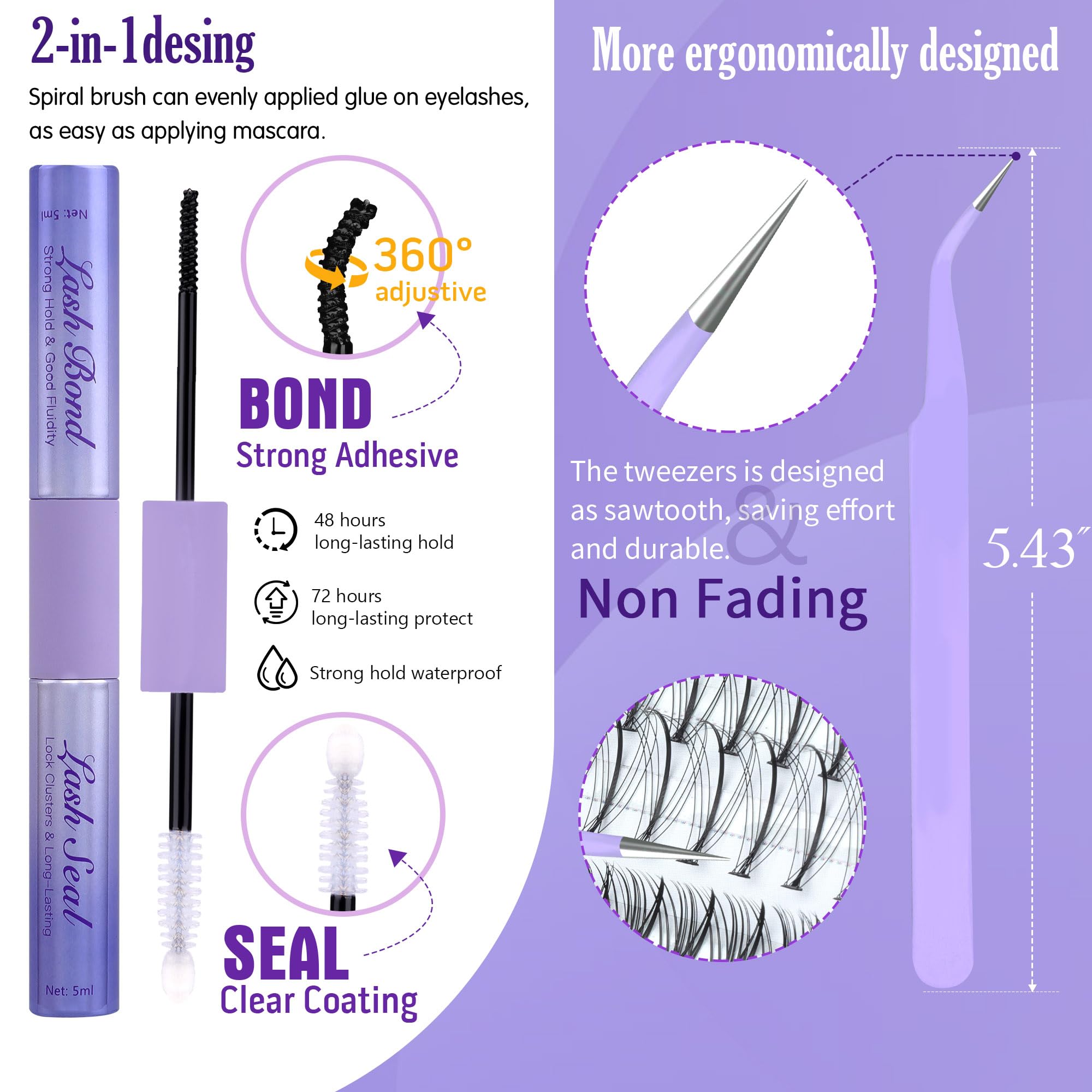 Geeneiya Bottom Lash Extension Kit | DIY D Curl Clusters (30D+40D) with Bond, Seal & Tweezers
