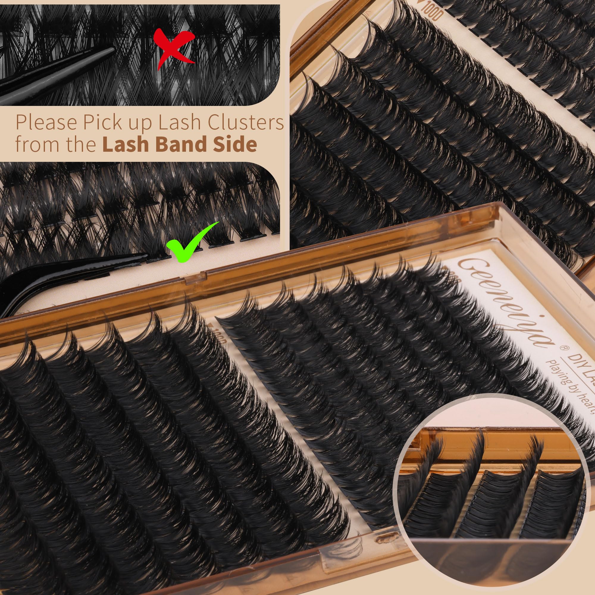 Geeneiya Volume Lash Clusters Kit – DIY Lash Extensions 10-16mm with Bond, Seal & Tweezers